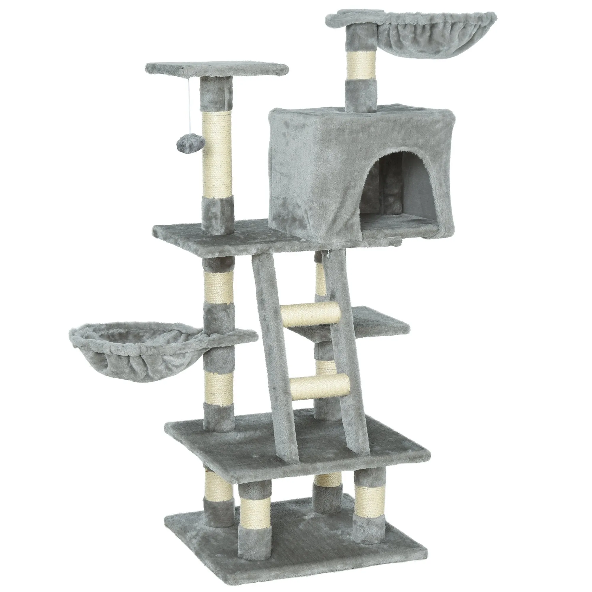 Cats 6-Tier Sisal Rope Activity Tree w/ Dangle Toy Grey