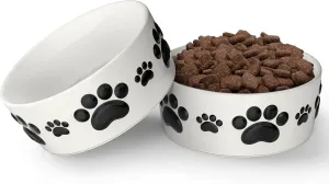 Ceramic Dog Bowls for Medium Size Dogs - 6.5'' Round  2.5 Tall Dog Food & Water Bowl Set of 2 - Medium Ceramic Bowl with Anti-Slip Rings - Food and Water Bowls with 3 Cups Capacity