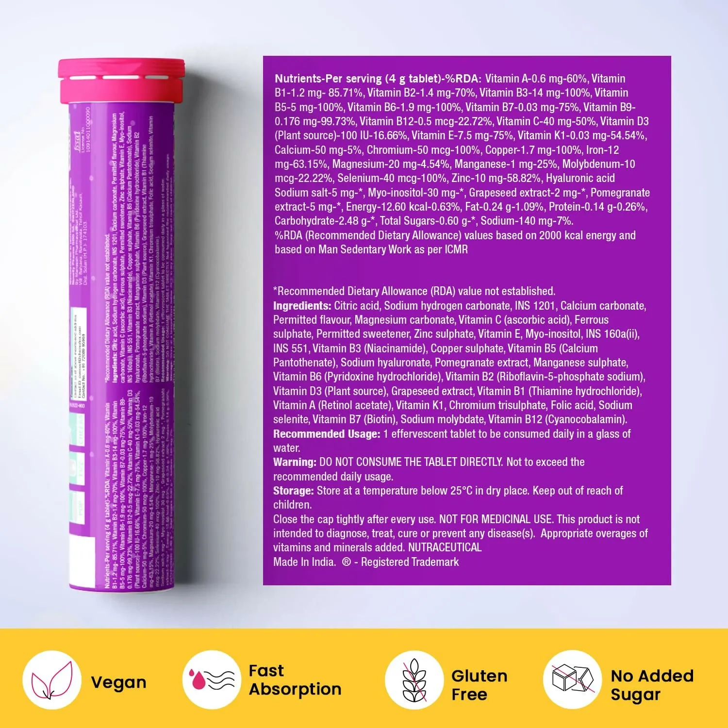 Chicnutrix Beautymins Effervescent Tablets - 26 Vitamins & Minerals Multivitamin For Women, Healthy Hair, Skin & Nails