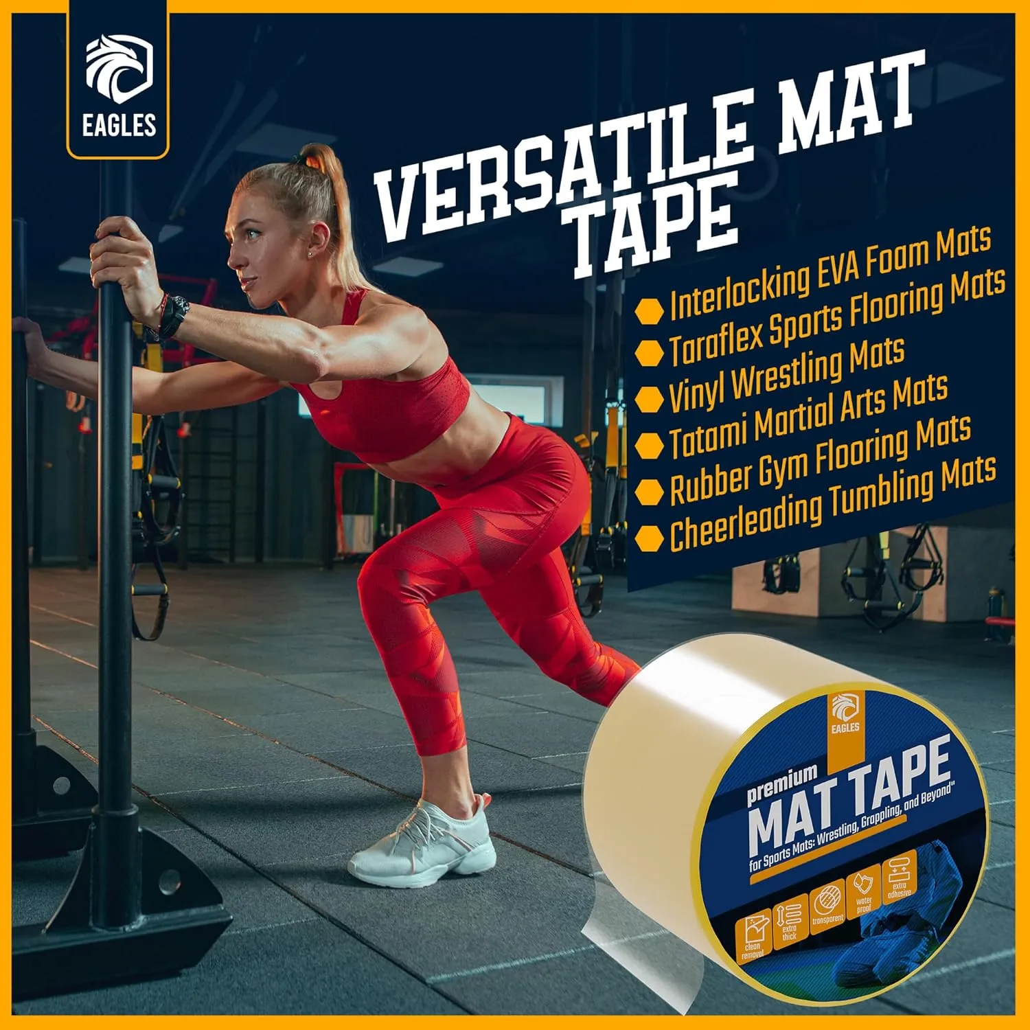 Clear Mat Tape 3 or 4 Inch, 1 or 2 Pack Mat Tape for Wrestling Grappling Gymnastics Jiu Jitsu MMA Floor | Exercise Roll Out Mats Foam Tiles | Home Mats & Gym Floor Tape (1, 4 Inch)