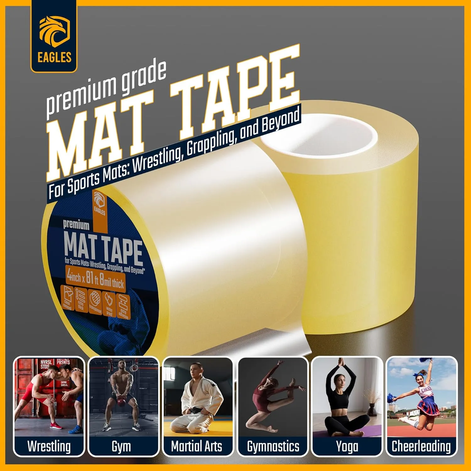 Clear Mat Tape 3 or 4 Inch, 1 or 2 Pack Mat Tape for Wrestling Grappling Gymnastics Jiu Jitsu MMA Floor | Exercise Roll Out Mats Foam Tiles | Home Mats & Gym Floor Tape (1, 4 Inch)