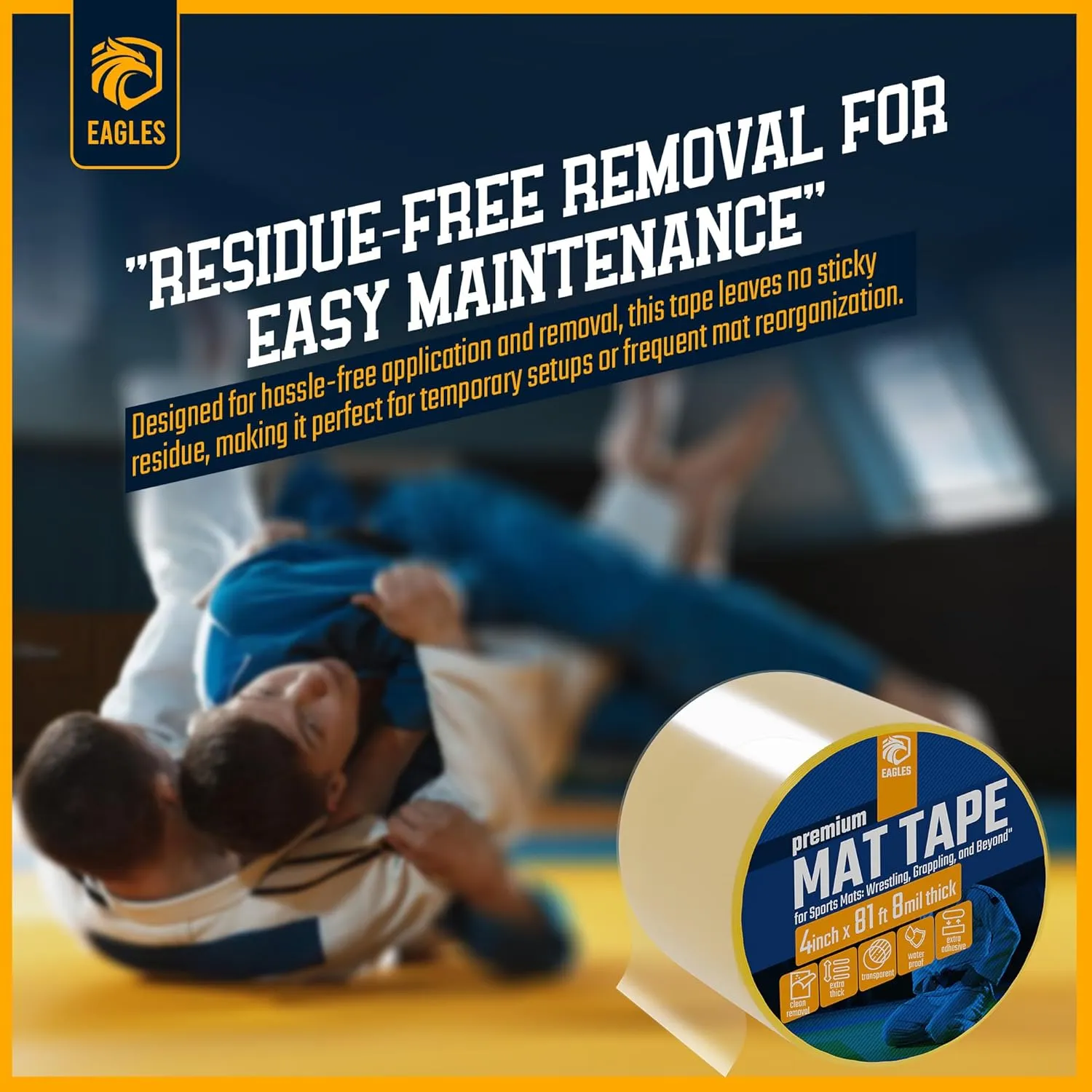 Clear Mat Tape 3 or 4 Inch, 1 or 2 Pack Mat Tape for Wrestling Grappling Gymnastics Jiu Jitsu MMA Floor | Exercise Roll Out Mats Foam Tiles | Home Mats & Gym Floor Tape (1, 4 Inch)