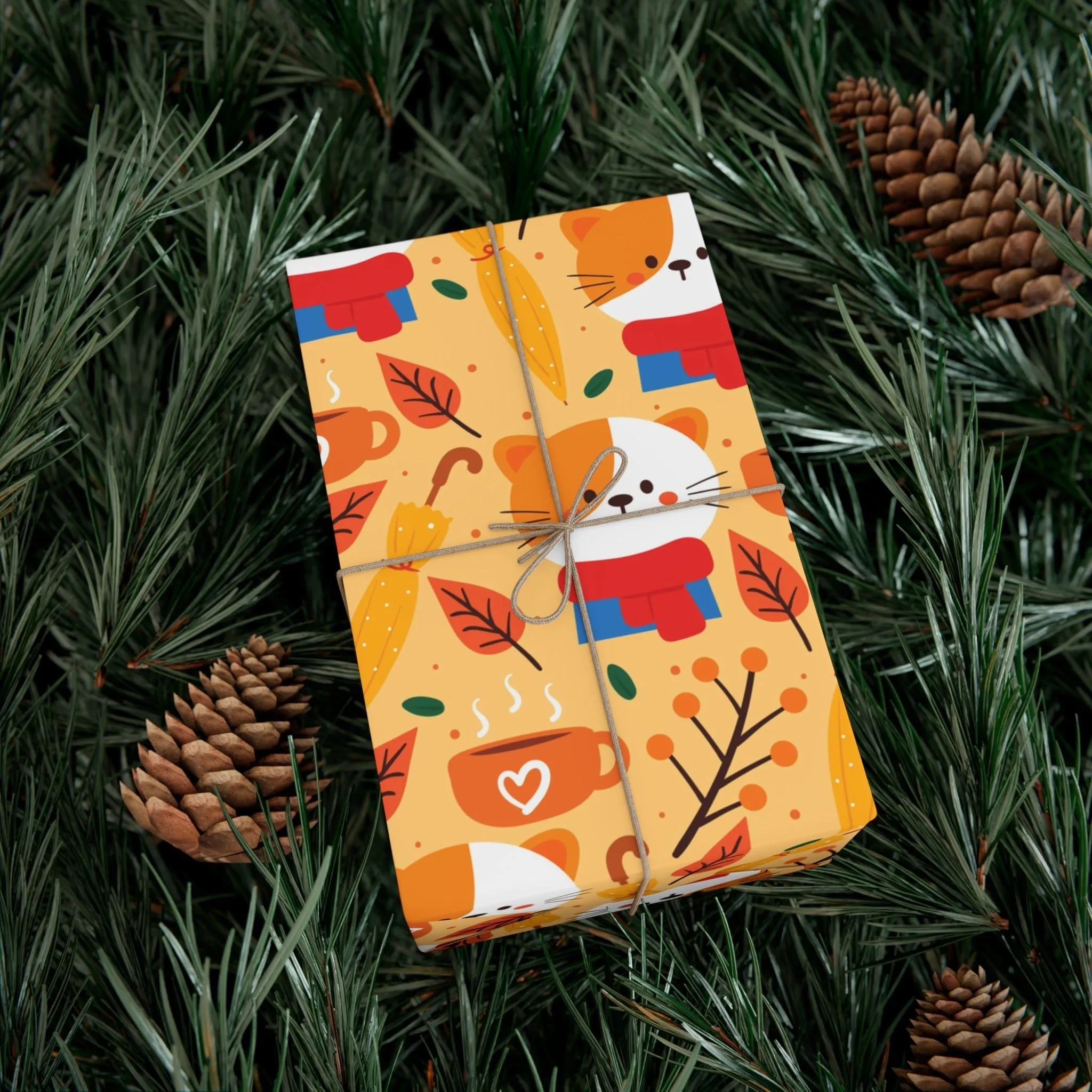 Cozy Fall Cat Gift Wrap