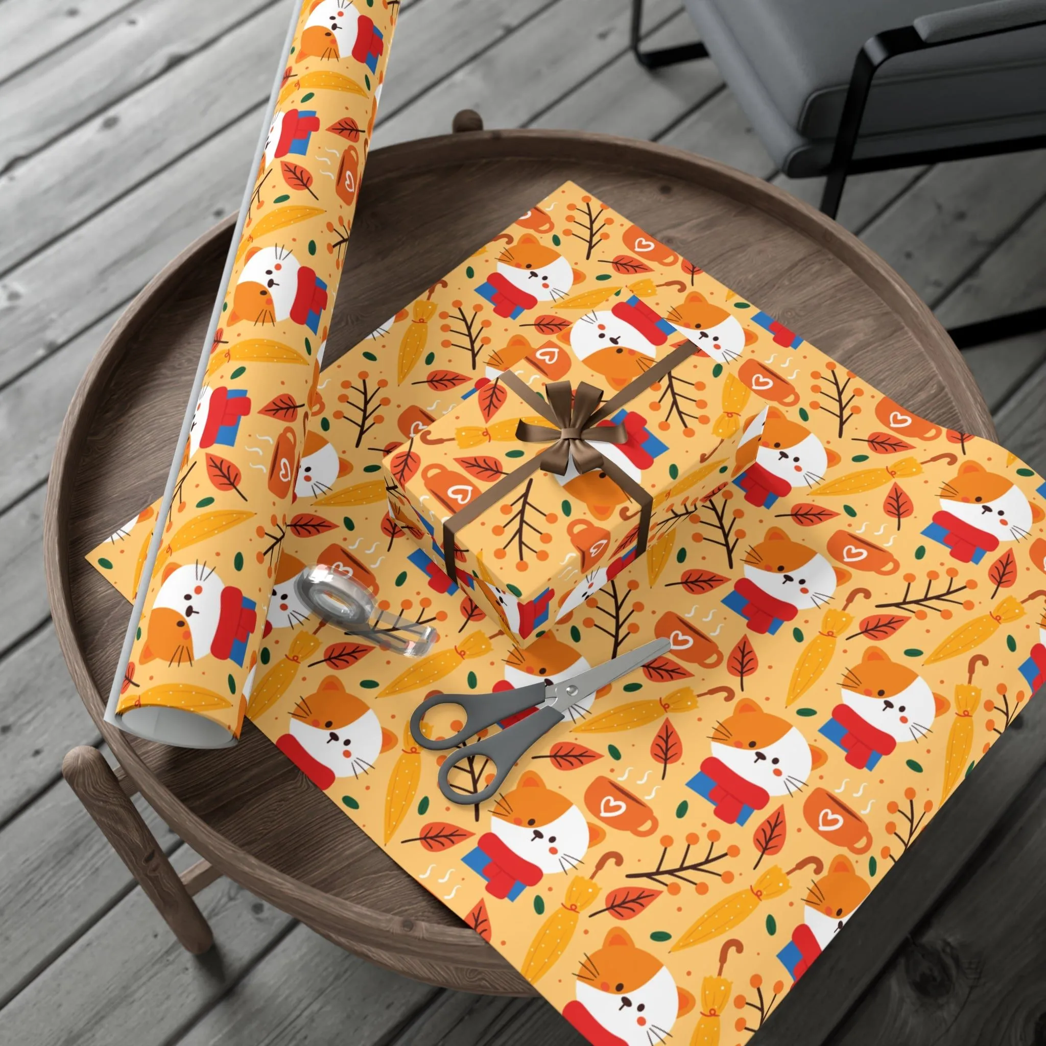 Cozy Fall Cat Gift Wrap