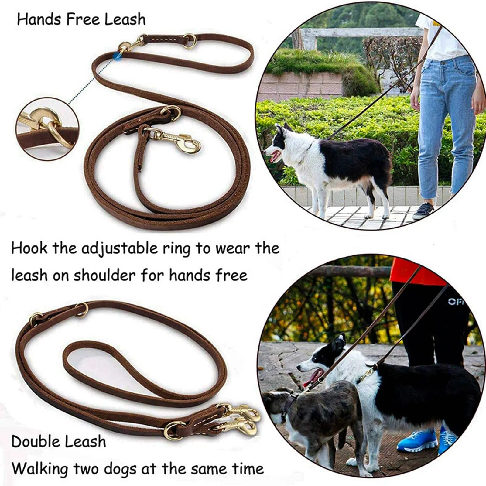 Curli Leather Adjustable Dog Leash - Brown - Large