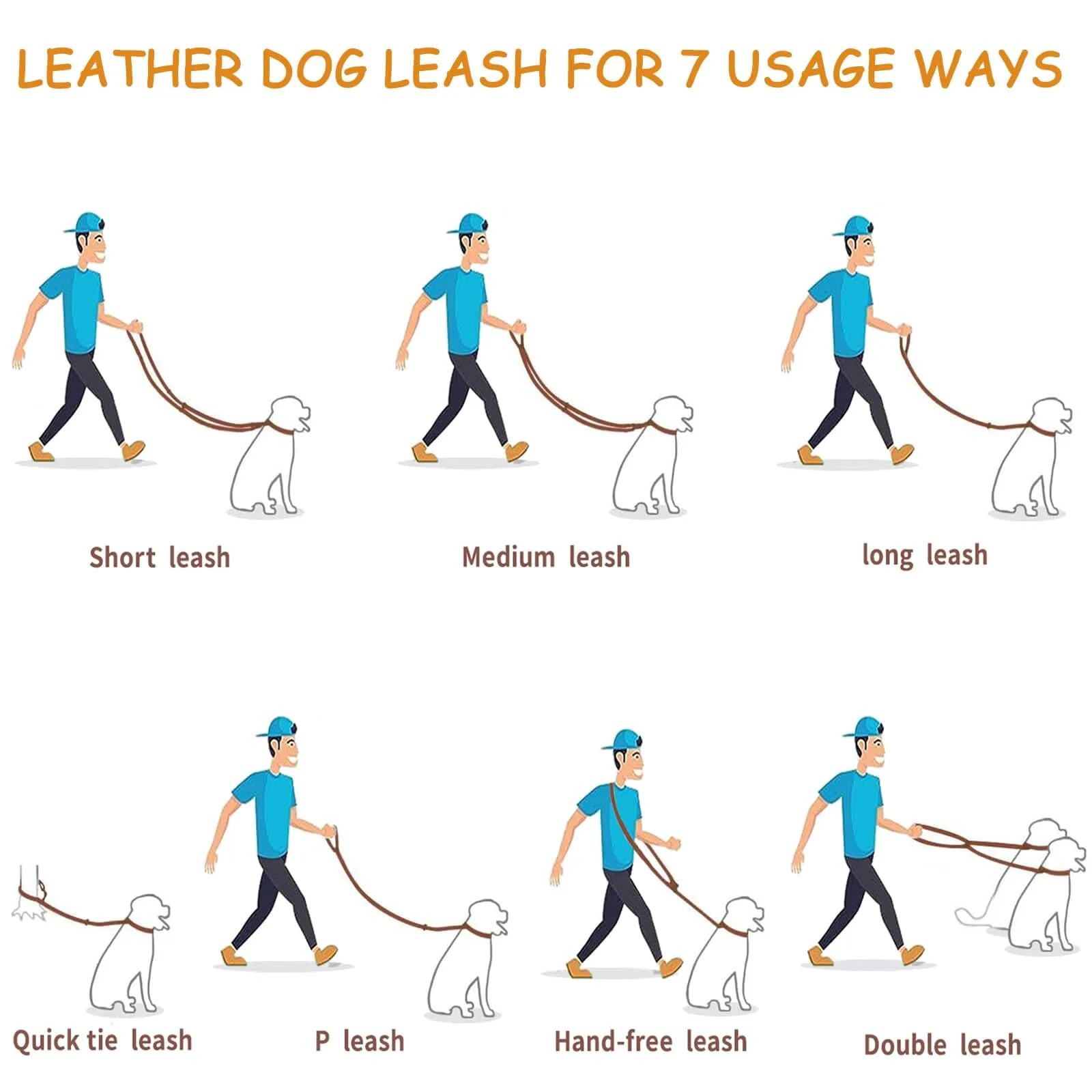 Curli Leather Adjustable Dog Leash - Brown - Large