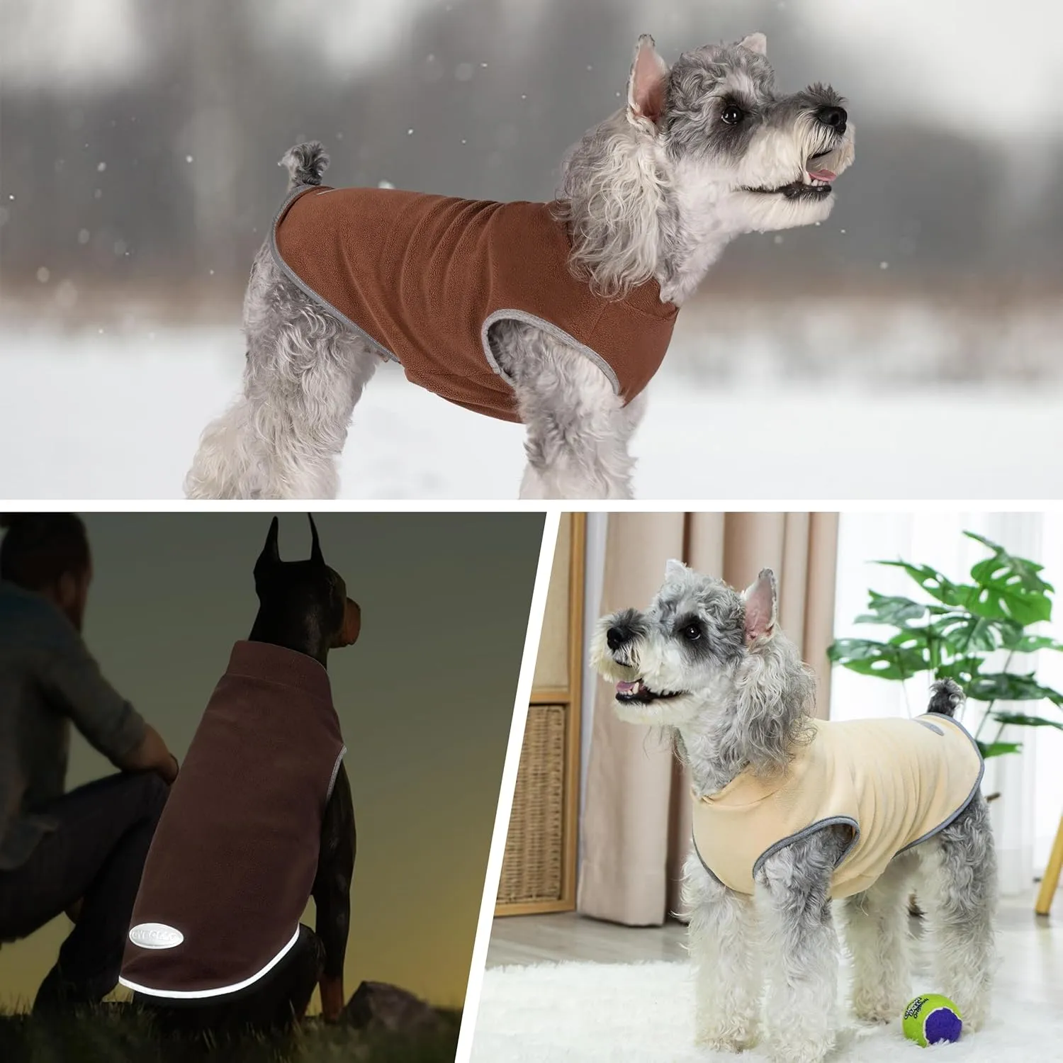 cyeollo 3XL Dog Sweaters for Large Dogs Male Female, Pullover Reflective Dog Jacket Sweatshirt Fall Winter Sweaters Warm Pet Clothes, Brown & Khaki XXXL