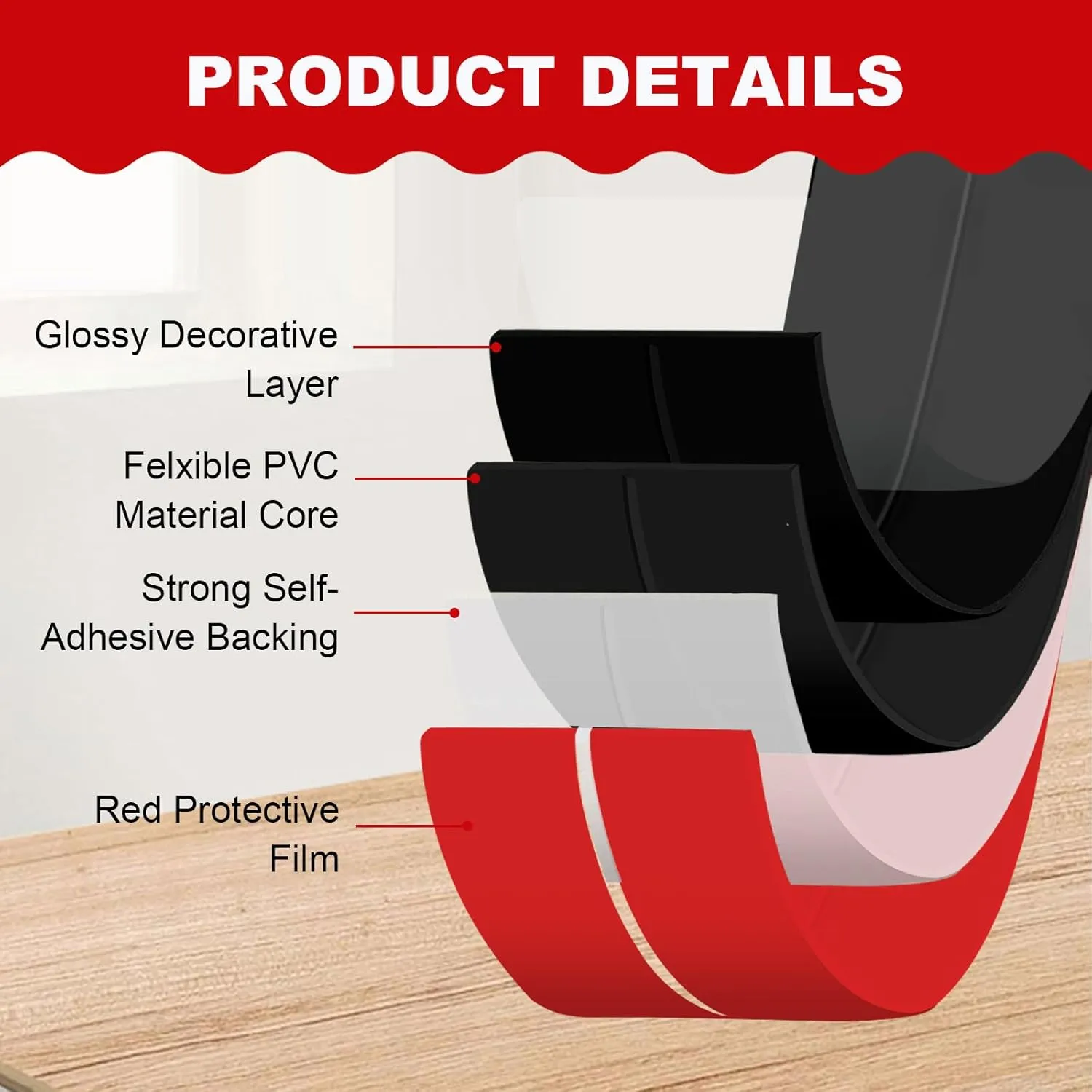DGSL Wall Corner Protector, 2.36 in x 23 Ft Flexible Peel and Stick Molding Trim for Tile and Wall Edges, Furniture Protection and Decoration, Black