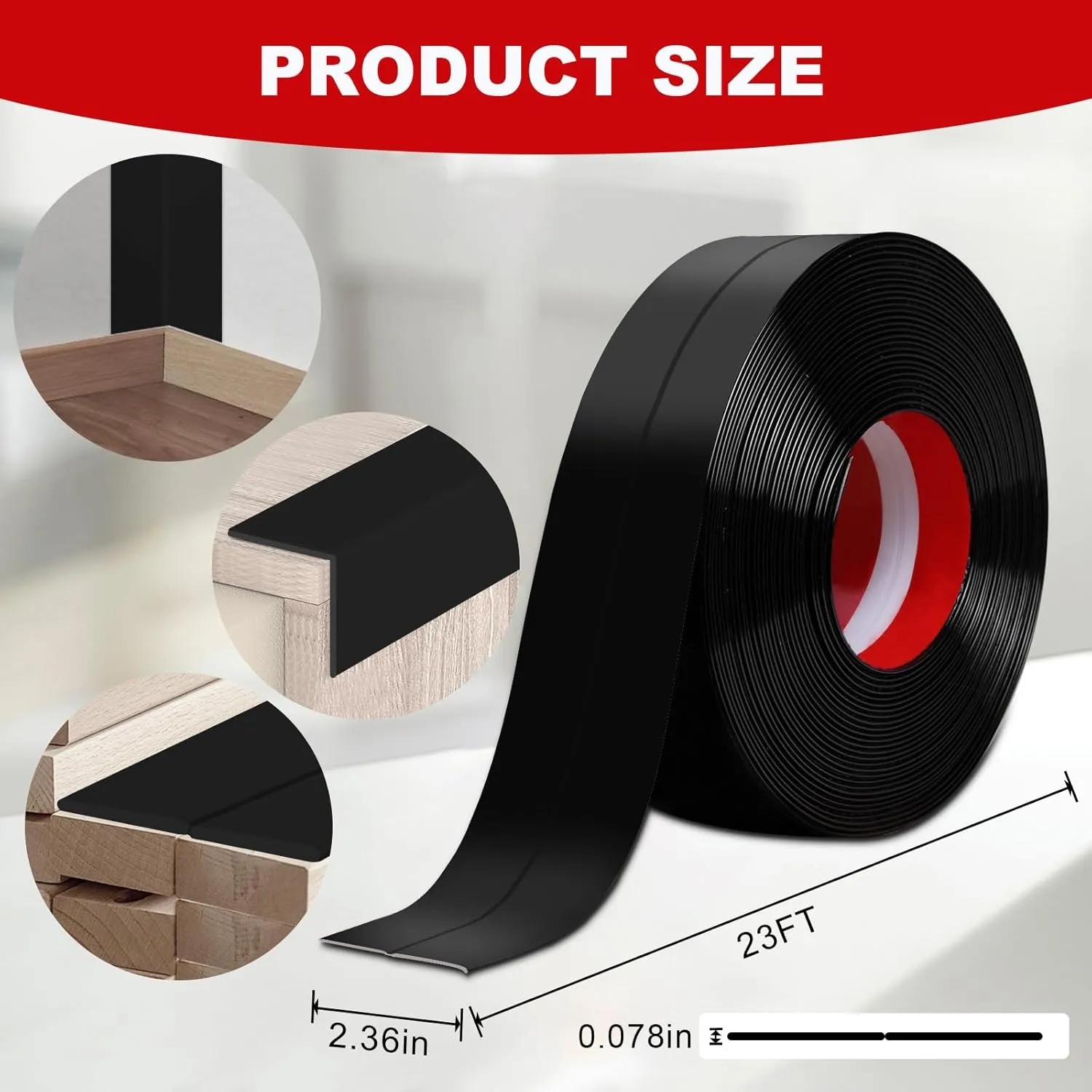 DGSL Wall Corner Protector, 2.36 in x 23 Ft Flexible Peel and Stick Molding Trim for Tile and Wall Edges, Furniture Protection and Decoration, Black