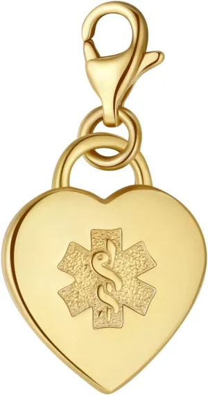 Divoti Medical Alert Charm, Custom Engraved Adorable Heart Medical ID CharmColor