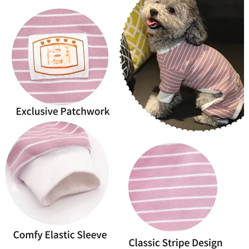 Dog Pajamas Stretchable Dog Jumpsuit 4 Legs Strip PJS Pet Puppy Pajamas Lightweight