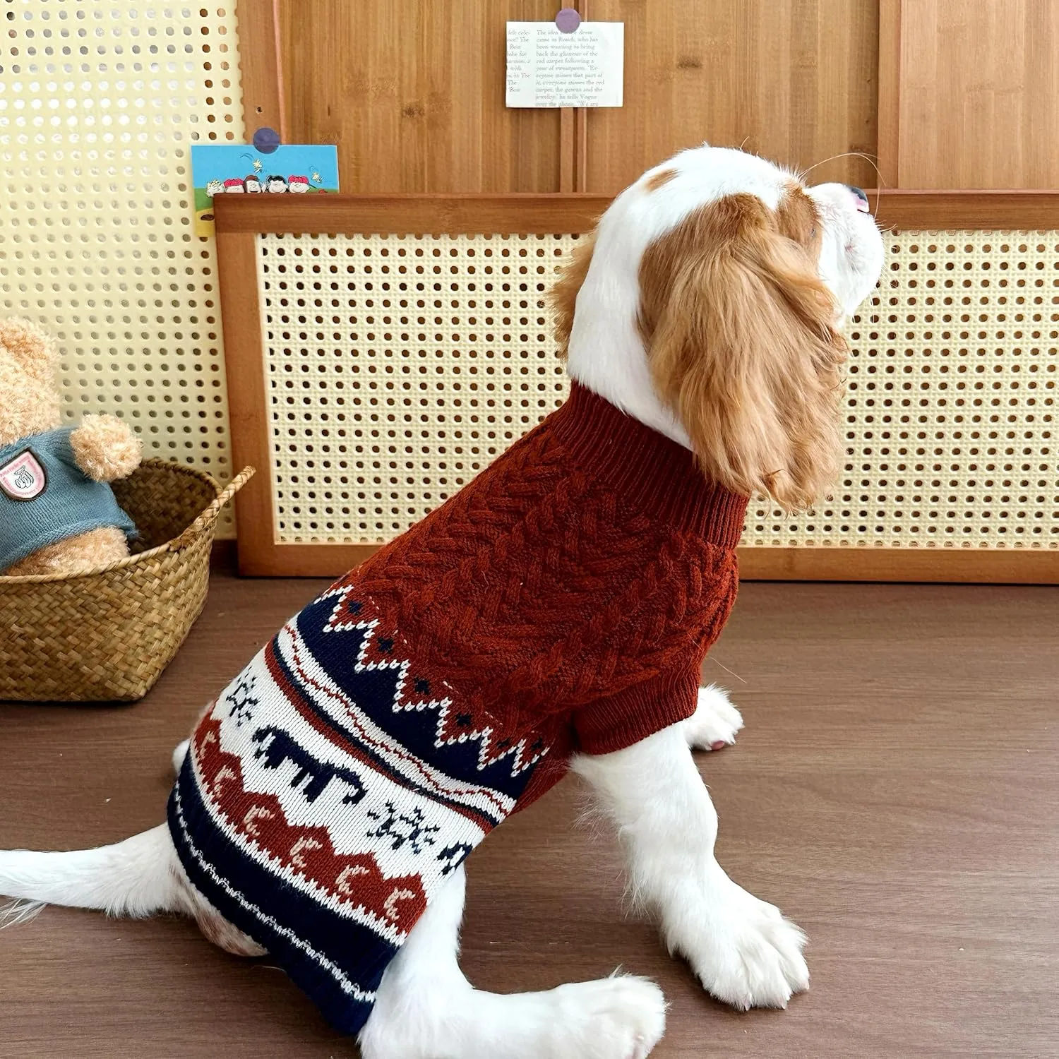 Dog Sweater Soft Warm Dog Clothes Knitted Cat Sweater Classic Thick Pet Pullover Cute Winter Dog Sweatersfor Winter Puppy Kitten Sweater for Small Medium Girl Boy Dark Red X-Small