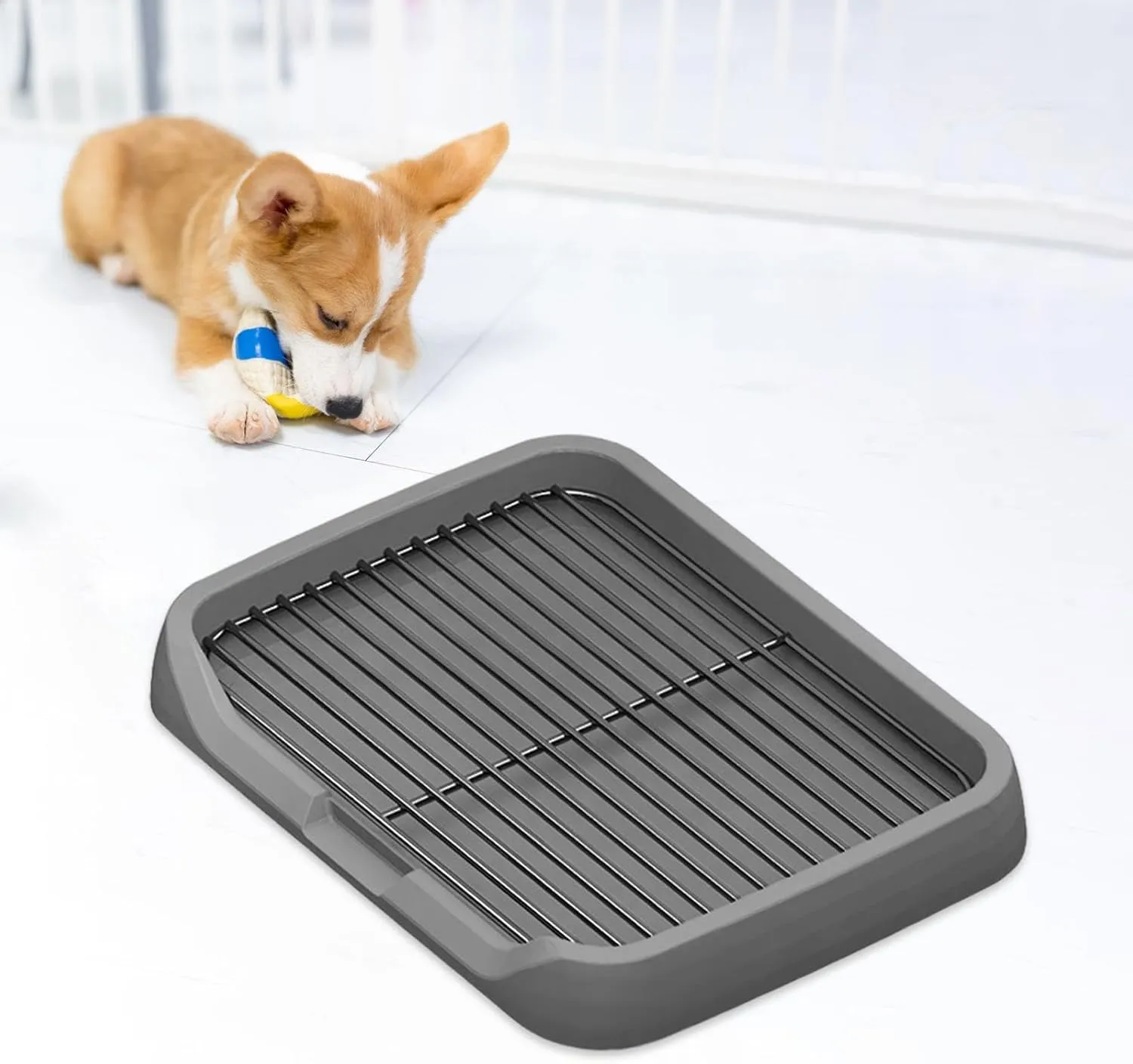 Dog Toilet, Indoor Potty Tray Pet Litter Pan, Puppy Potty Tray, Potty Trainer Puppy Pee Pad for Small Medium Large Dogs, Gray