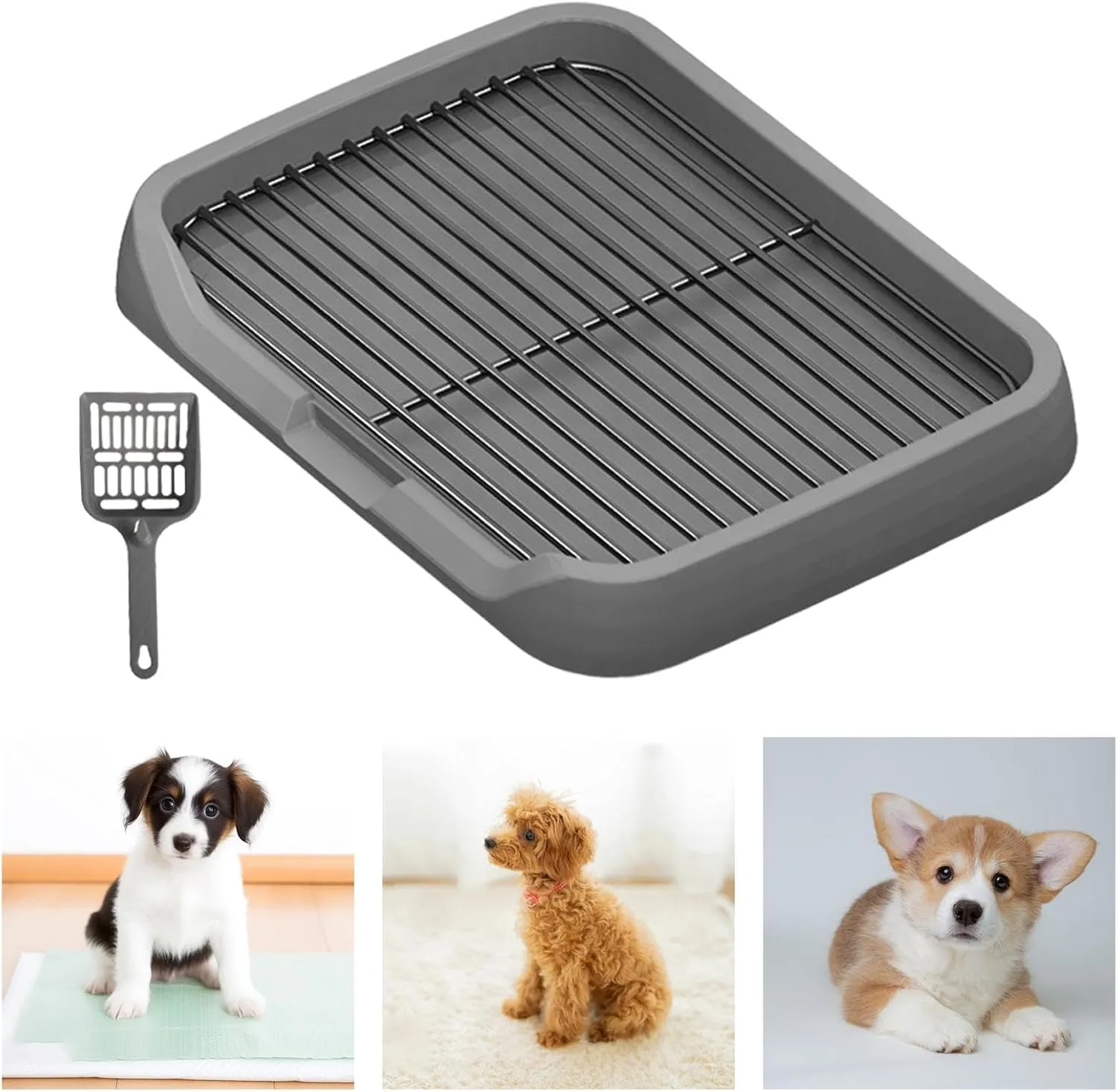 Dog Toilet, Indoor Potty Tray Pet Litter Pan, Puppy Potty Tray, Potty Trainer Puppy Pee Pad for Small Medium Large Dogs, Gray