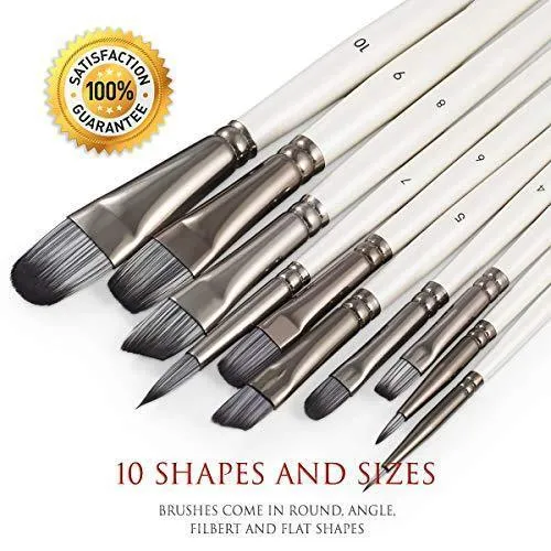 DUGATO Artist Paint Brushes Set 10pcs for Acrylic Oil Watercolor Gouache Paint by Numbers, Art Face and Body Professional Miniatures Painting Kits with Anti-Shedding Synthetic Nylon Tips Paintbrushes