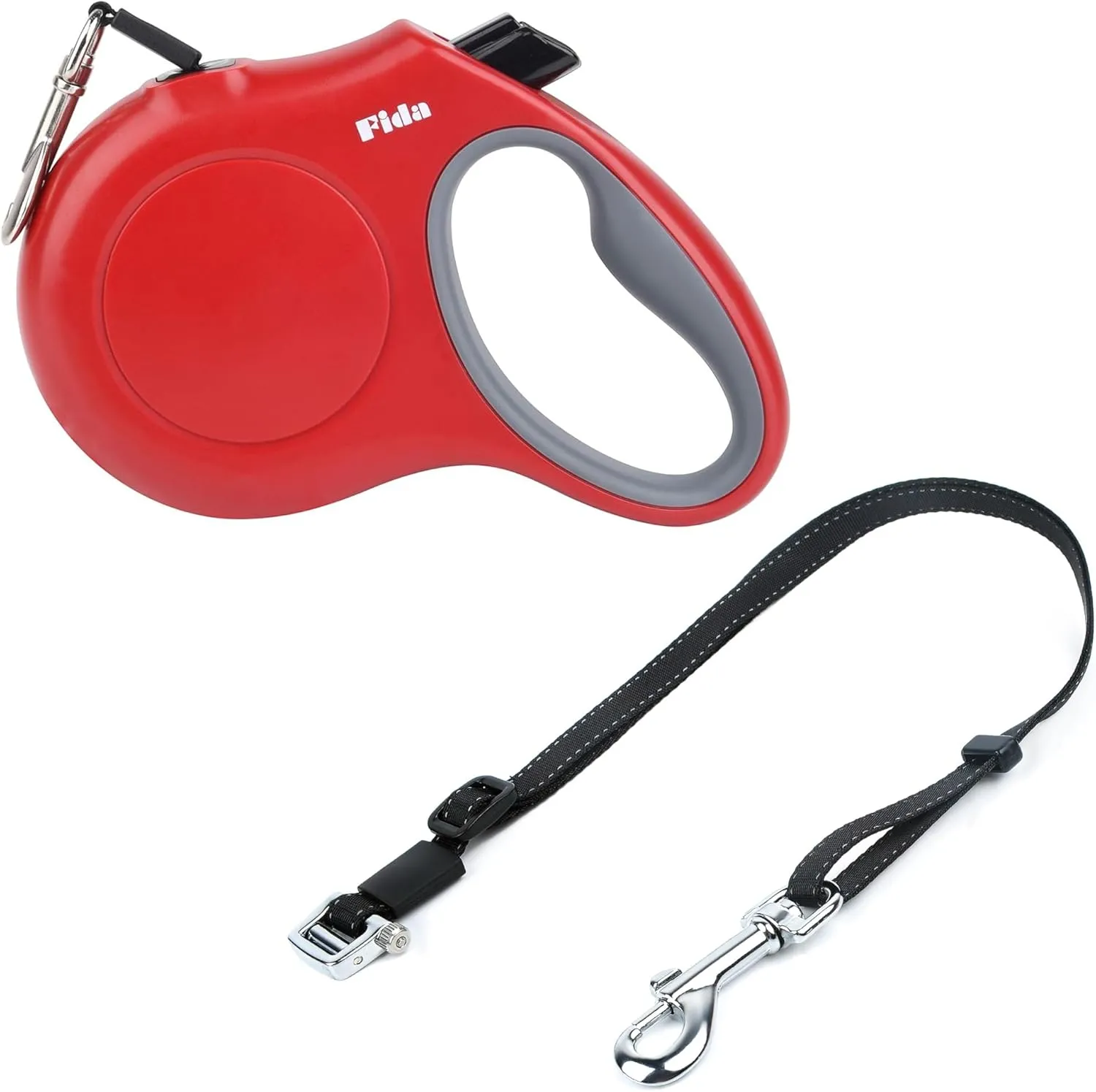 Fida Retractable Dog Leash & Dual Dog Leash Accessory, Patented Roller Design, No Tangle, Reflective, Adjustable 15' to 30', Red, Small & Medium Dogs Up to 65lbs