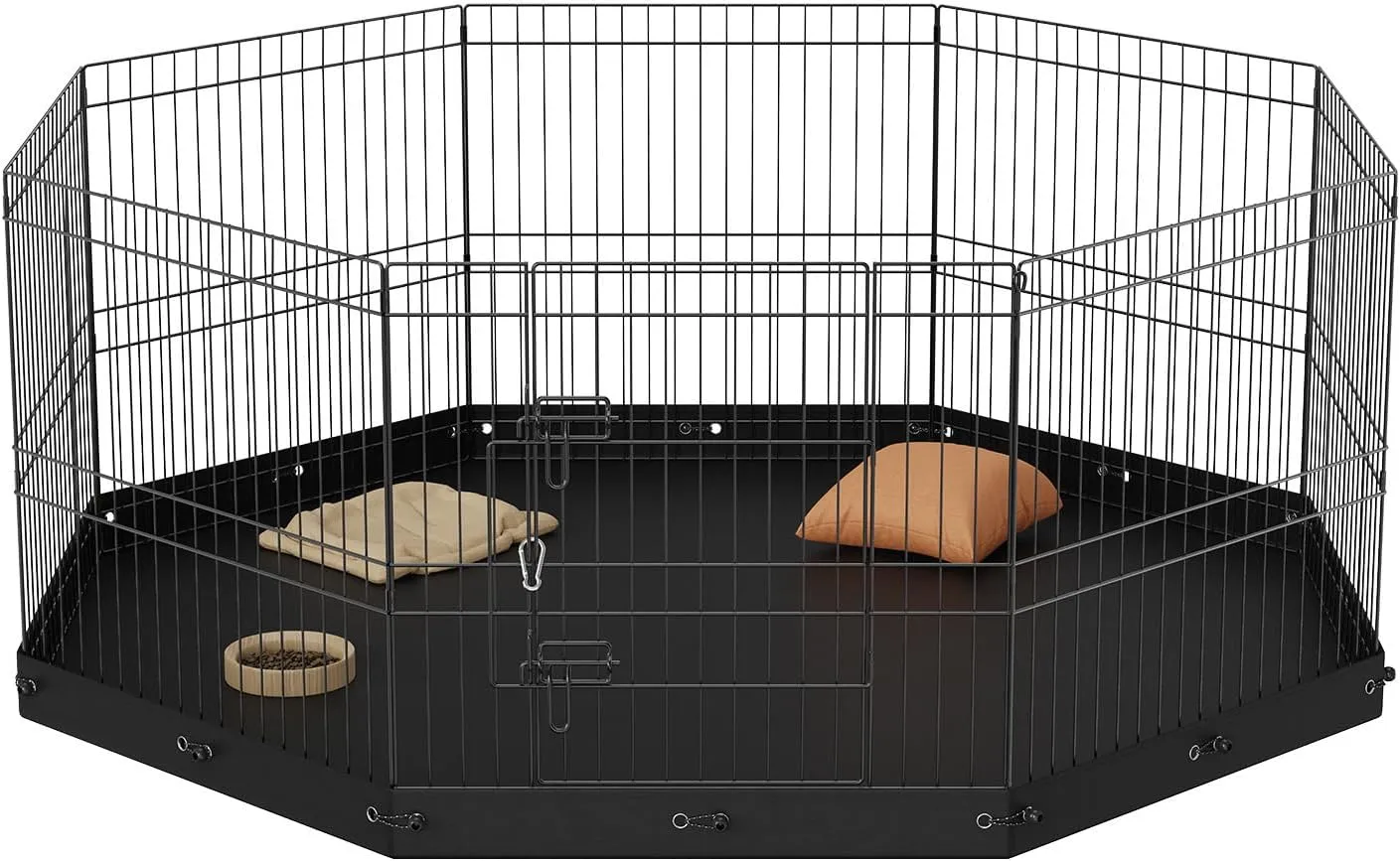 Happybuy Dog Playpen, 8 Panels Foldable Metal Pet Exercise Pen with Bottom Pad, 24" H Puppy Crate Kennel with Ground Stakes, Indoor/Outdoor Use for Small Medium Pets, Camping & Yard