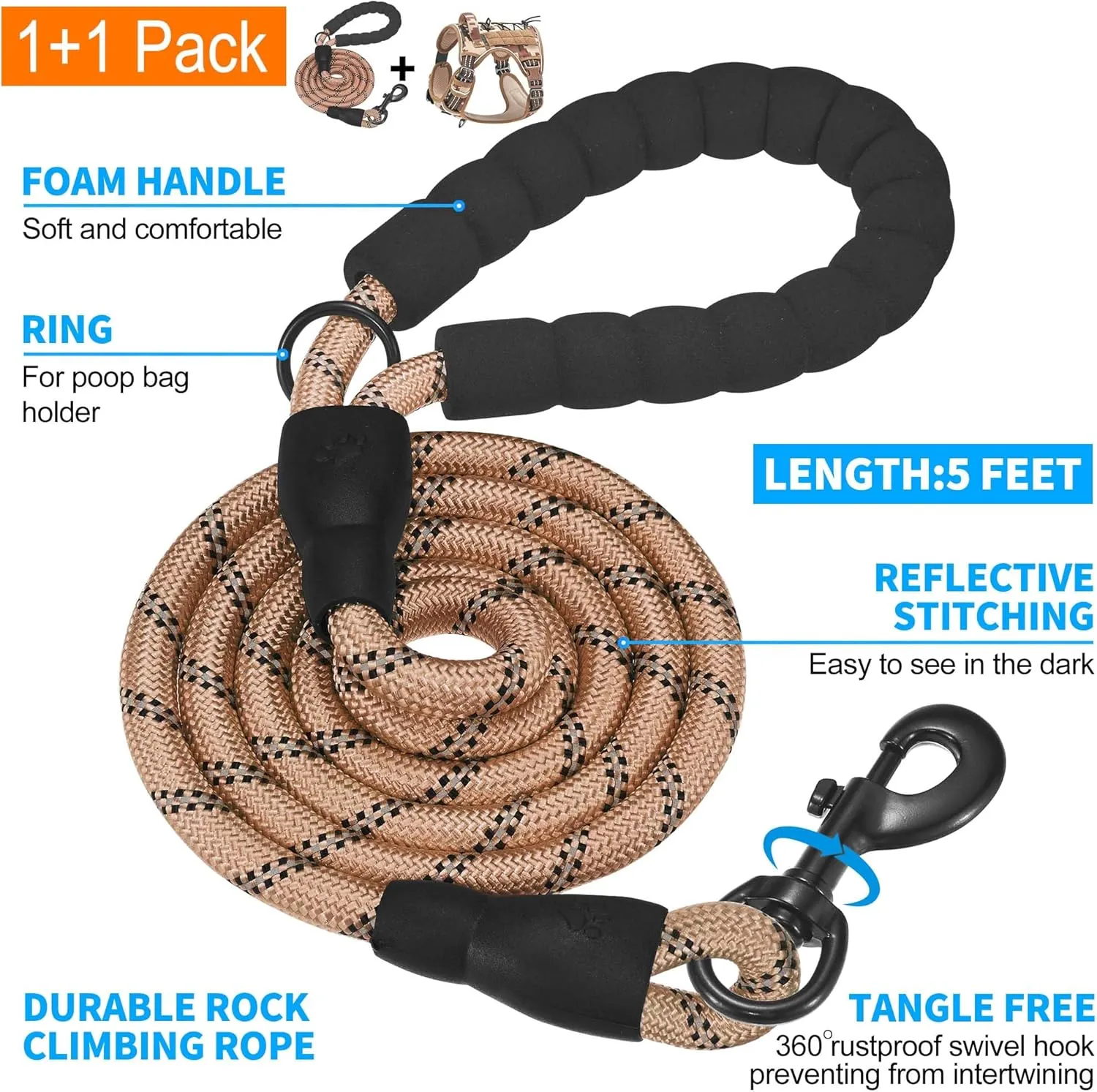 Heavy Duty Tactical Dog Harness for Medium Dogs, No Pull Adjustable Pet Harness Reflective Service Training Easy Control Pet Vest Military K9 Working Dog Harnesses- Medium, Desert Camo