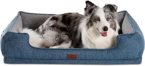 Hollypet Orthopedic Rectangle Dog Bed for Large Dogs, Supportive Egg-Crate Foam Pet Beds with Removable Washable Waterproof Cover and Non-Slip Bottom, Blue, 38" L x 29" W x 8.5" Th