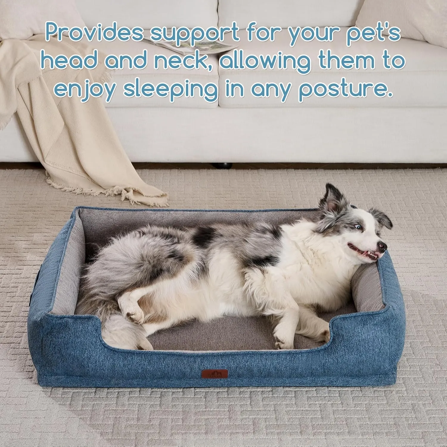 Hollypet Orthopedic Rectangle Dog Bed for Large Dogs, Supportive Egg-Crate Foam Pet Beds with Removable Washable Waterproof Cover and Non-Slip Bottom, Blue, 38" L x 29" W x 8.5" Th