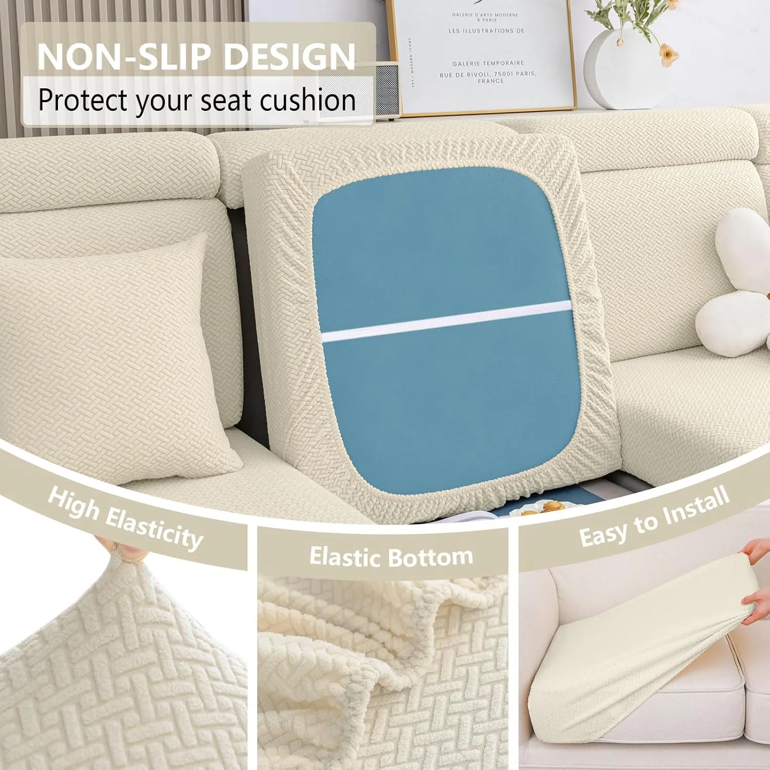 hyha Waterproof Couch Cushion Covers, Wear Resistant Couch Cover, Anti Slip Sofa Slipcovers Washable, Soft Thick Jacquard Furniture Protector for Pets Dog (2 Packs, Beige)