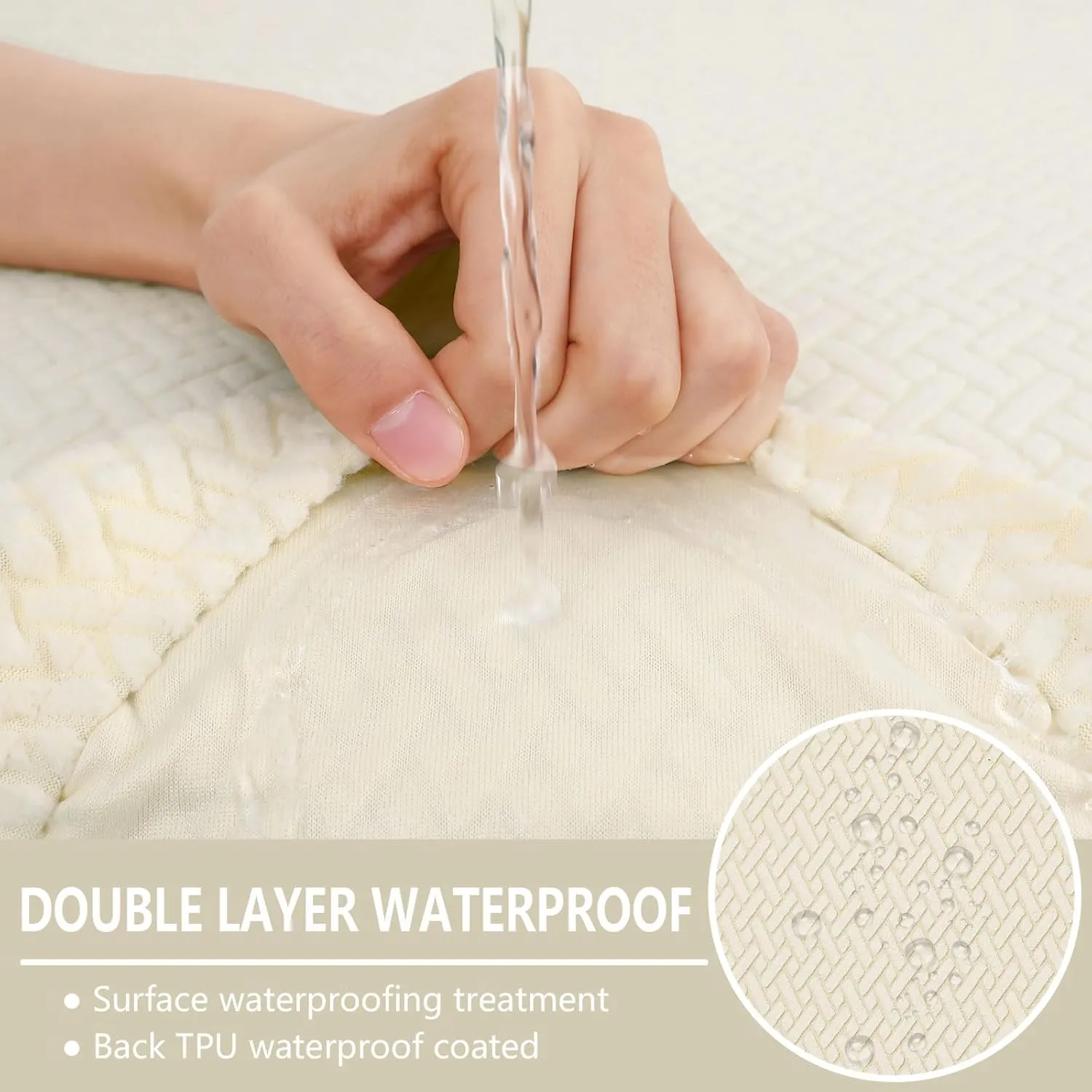 hyha Waterproof Couch Cushion Covers, Wear Resistant Couch Cover, Anti Slip Sofa Slipcovers Washable, Soft Thick Jacquard Furniture Protector for Pets Dog (2 Packs, Beige)