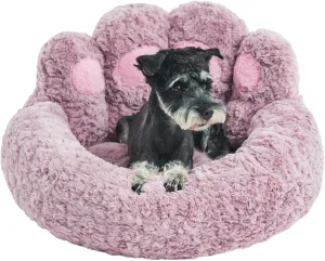 Jiupety Calming Cozy Comfy Small Dog and Cat Bed, Creative Donut Pets Bed with Standing Bear Paws, Anti-Anxiety, Non-Slip Purple, L Size 26" X 26" X 8"