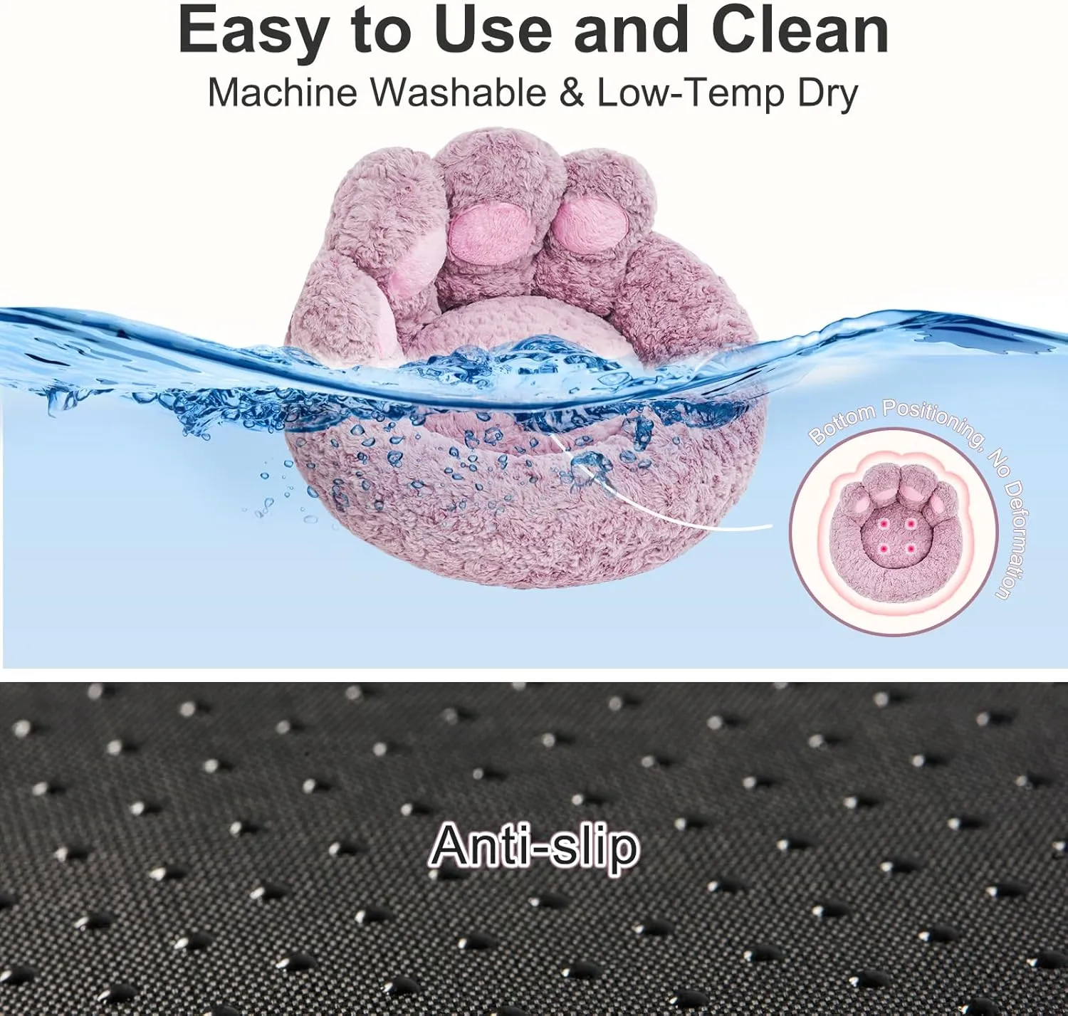 Jiupety Calming Cozy Comfy Small Dog and Cat Bed, Creative Donut Pets Bed with Standing Bear Paws, Anti-Anxiety, Non-Slip Purple, L Size 26" X 26" X 8"