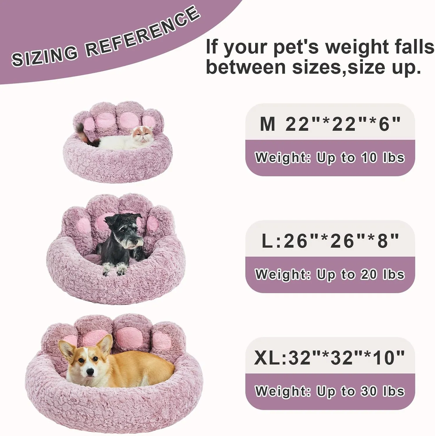 Jiupety Calming Cozy Comfy Small Dog and Cat Bed, Creative Donut Pets Bed with Standing Bear Paws, Anti-Anxiety, Non-Slip Purple, L Size 26" X 26" X 8"