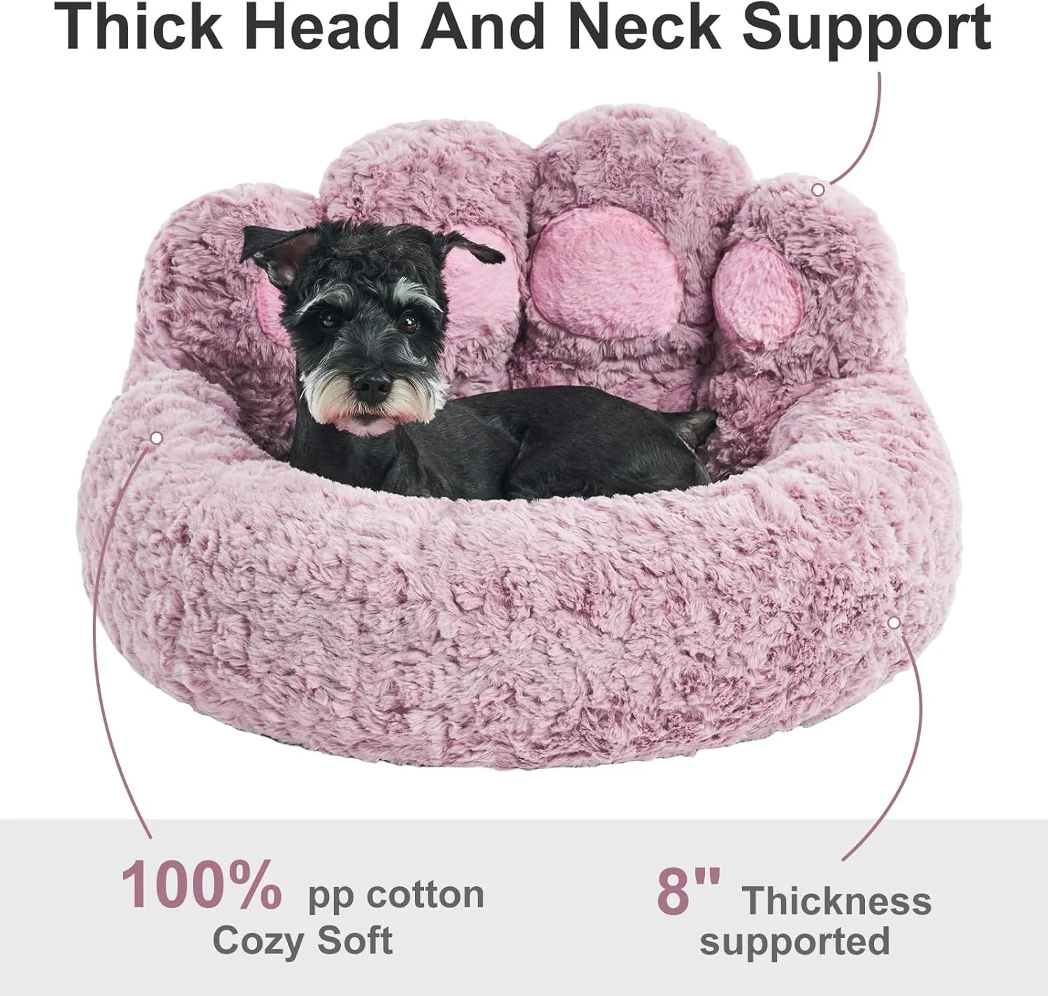 Jiupety Calming Cozy Comfy Small Dog and Cat Bed, Creative Donut Pets Bed with Standing Bear Paws, Anti-Anxiety, Non-Slip Purple, L Size 26" X 26" X 8"