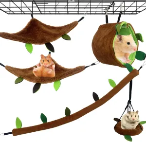 kathson 5pcs Hamster Hammock,Small Animals Hanging Warm Bed Rat Cage Hammock Set Squirrel Tunnel and Swing Cage Nest Accessories for Sugar Glider Ferret Sleeping Playing