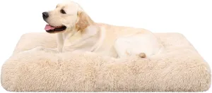 KSIIA Dog Crate Bed Washable Dog Beds for Extra Large Dogs Deluxe Plush Fluffy Comfy Thick Kennel Pad Anti-Slip & Anti-Scratch Pet Sleeping Mat, 41 x 27 Inch, Camel