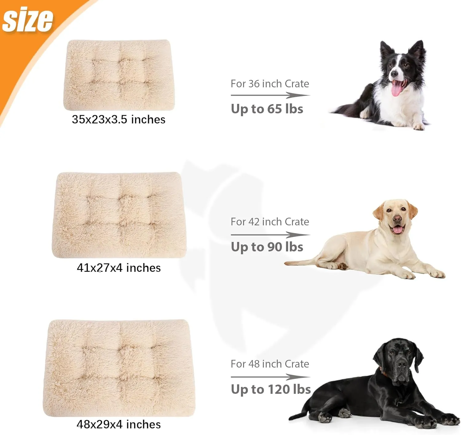 KSIIA Dog Crate Bed Washable Dog Beds for Extra Large Dogs Deluxe Plush Fluffy Comfy Thick Kennel Pad Anti-Slip & Anti-Scratch Pet Sleeping Mat, 41 x 27 Inch, Camel