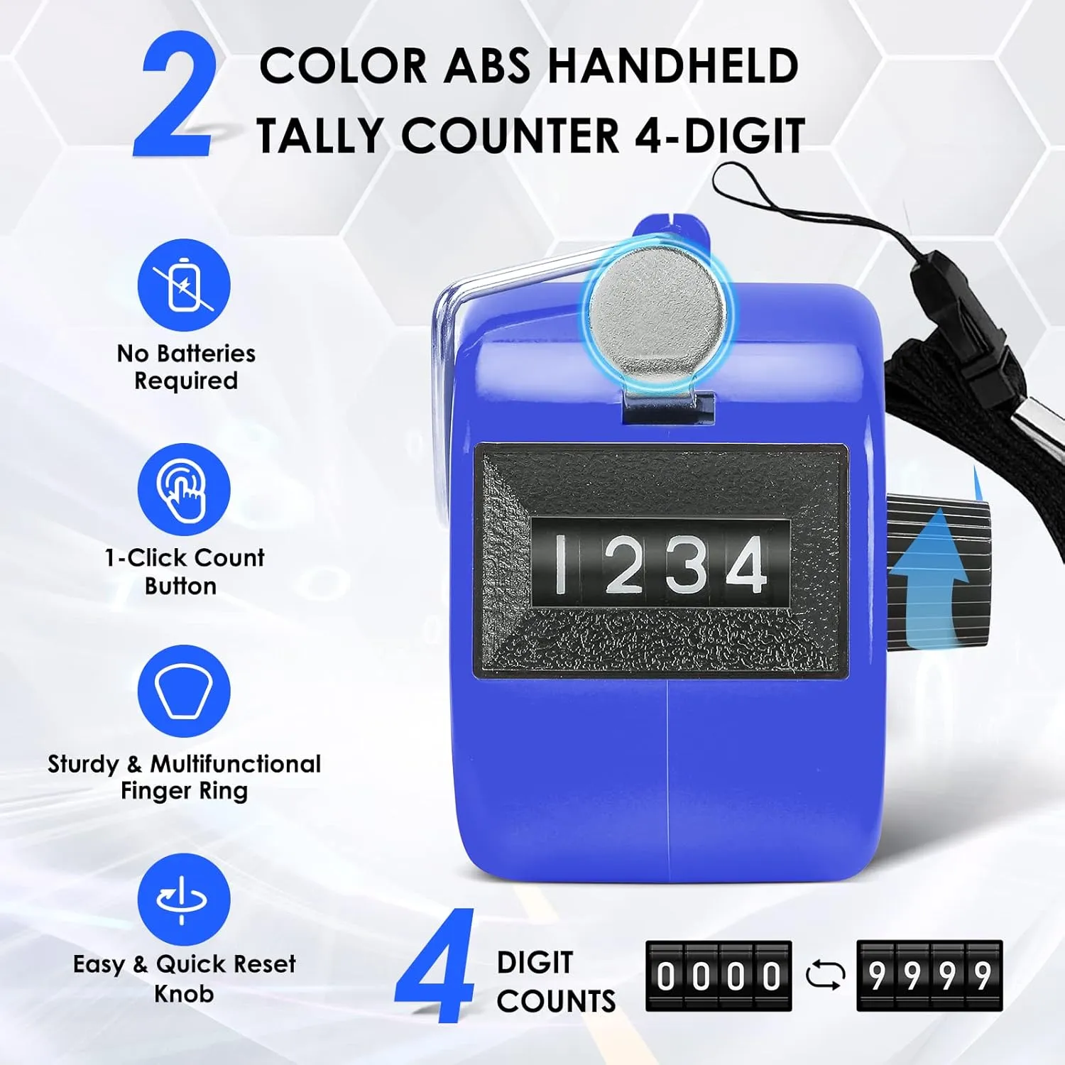 KTRIO Pack of 2 Colors Handheld Tally Counter, 4-Digit Number Clicker Counter, Hand Mechanical Pitch Counters for Coaching, Knitting, People, Lap, Fishing, Golf, Toddler & Fidget