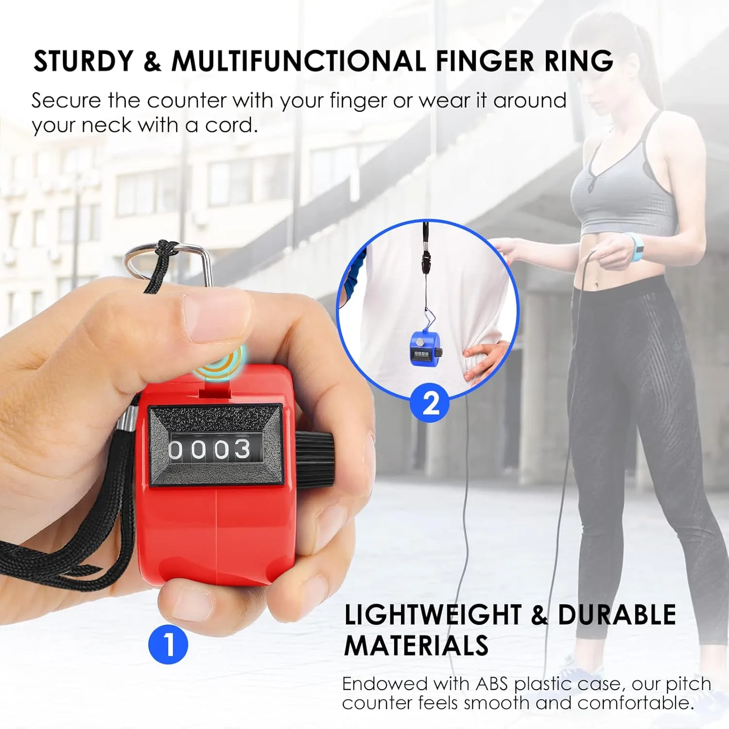 KTRIO Pack of 2 Colors Handheld Tally Counter, 4-Digit Number Clicker Counter, Hand Mechanical Pitch Counters for Coaching, Knitting, People, Lap, Fishing, Golf, Toddler & Fidget