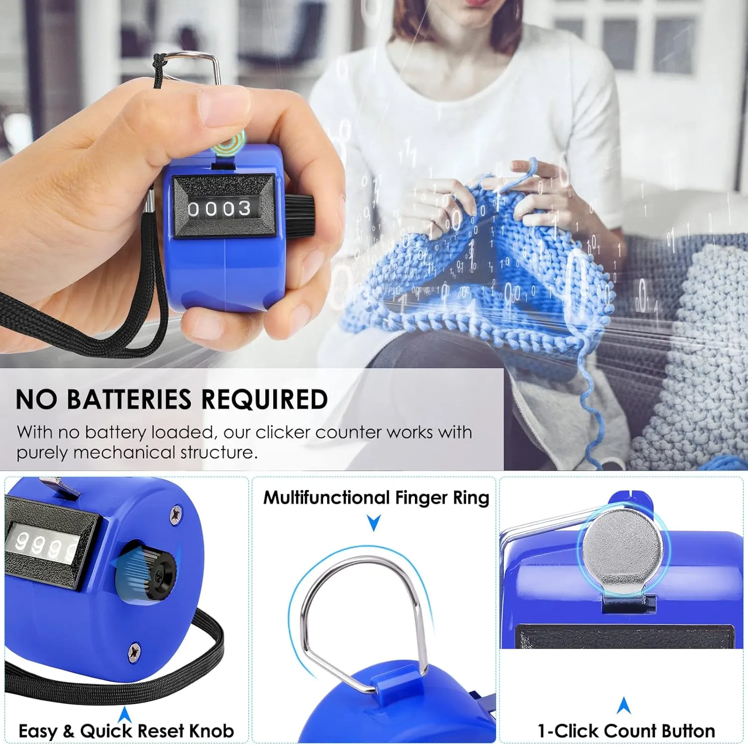 KTRIO Pack of 2 Colors Handheld Tally Counter, 4-Digit Number Clicker Counter, Hand Mechanical Pitch Counters for Coaching, Knitting, People, Lap, Fishing, Golf, Toddler & Fidget