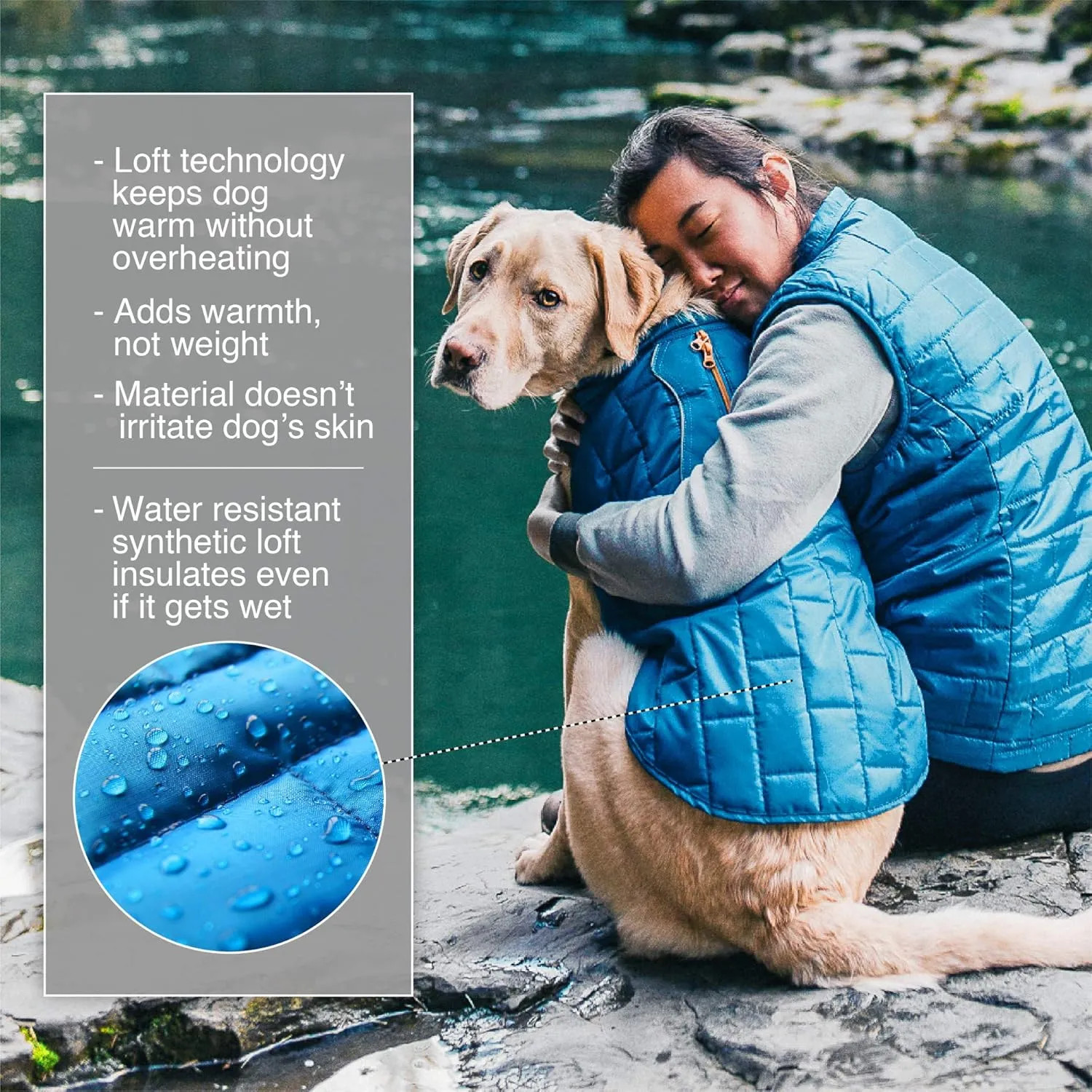Kurgo Loft Dog Jacket, Reversible Dog Coat, Wear with Harness or Sweater, Water Resistant, Reflective, Winter Coat for Medium Dogs (Ink Blue, M)
