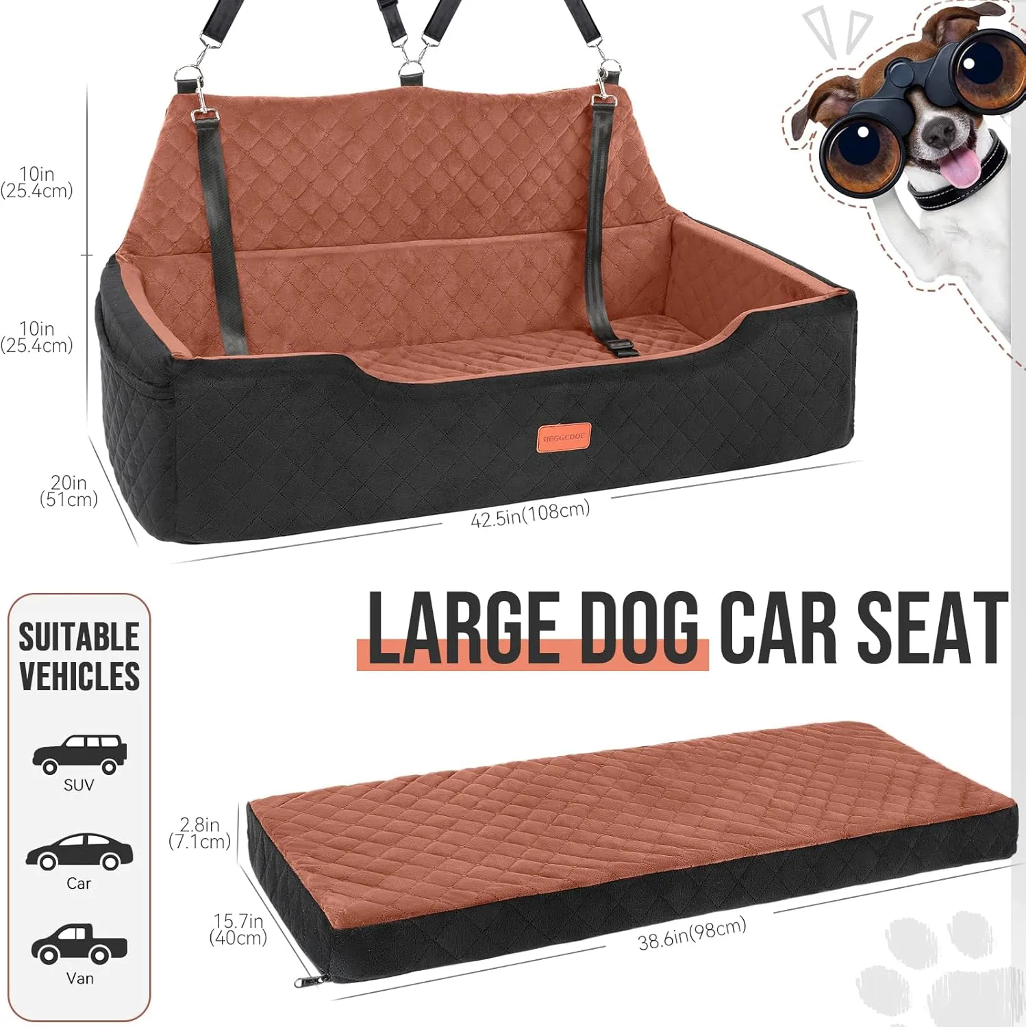 Large Dog Car Seat for 2 Medium Dogs Under 100 lbs, Washable Dog Bed, Detachable Pet Booster with Storage Pocket and Leashes for Back Seat