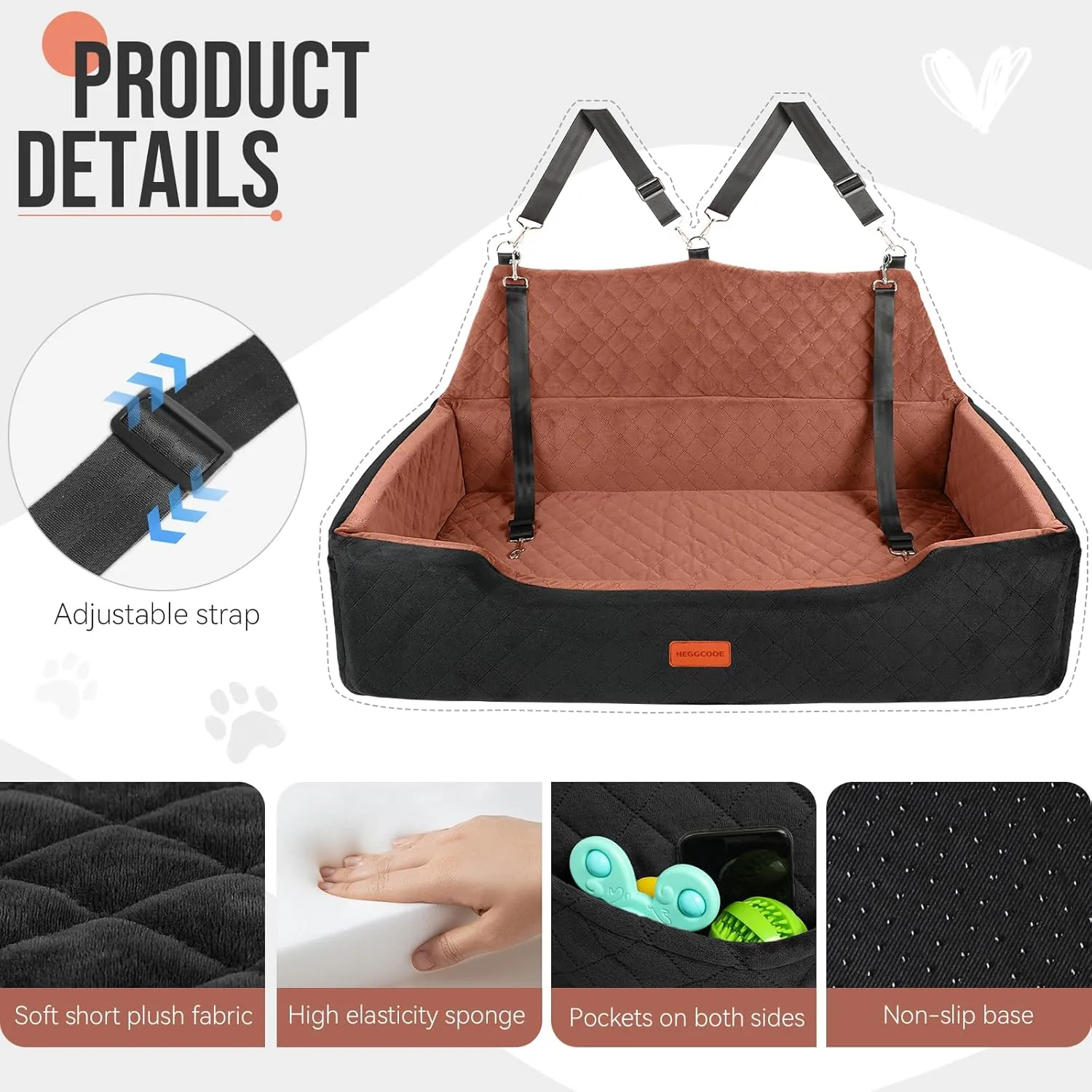 Large Dog Car Seat for 2 Medium Dogs Under 100 lbs, Washable Dog Bed, Detachable Pet Booster with Storage Pocket and Leashes for Back Seat