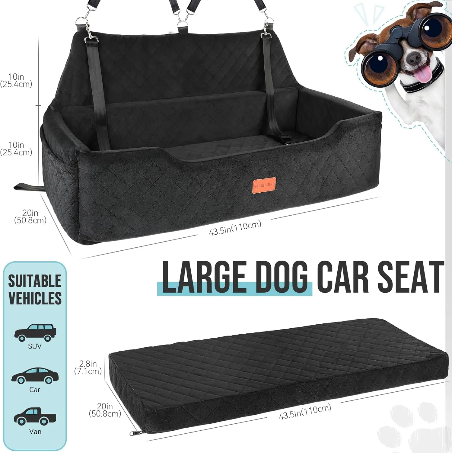 Large Dog Car Seat for 2 Medium Dogs Under 100 lbs, Washable Dog Bed, Detachable Pet Booster with Storage Pocket and Leashes for Back Seat