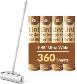 Large Lint Roller for Pet Hair: 9.45" Sticky Roller for Floor with 4 Refills (360 Sheets) & Extendable Handle (18"- 45")  Giant Lint Roller for Couch/Carpet/Bed/Clothing/Car  Dog & Cat Hair Remover