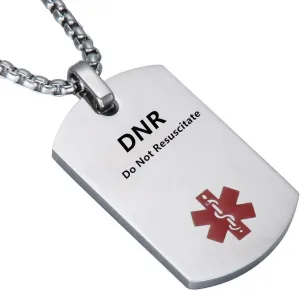 LF Stainless Steel DNR Medical Alert Dog Tag ID Pendant Caduceus necklace for Men Women Teens Health Alert Monitoring Systems(Do Not Resuscitate),Silver