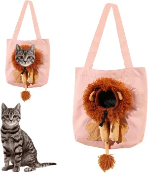 Lion-Shaped Pet Canvas Shoulder Bag  Portable Cat & Small Dog Carrier Tote, Cute Breathable Handbag for Outdoor, Shopping & Camping  Light Green (M Size, Fits Pets Under 6lbs) (Pink)