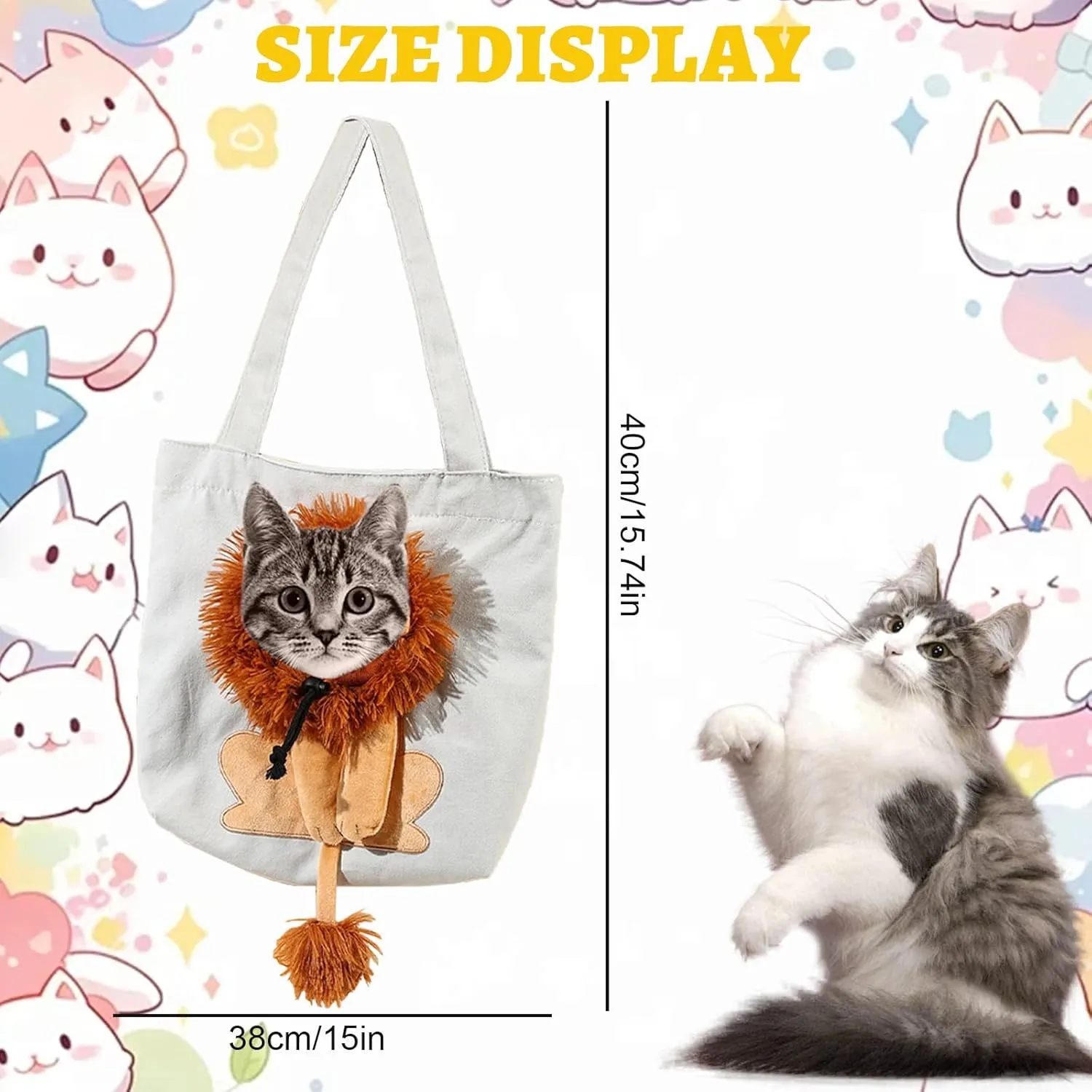Lion-Shaped Pet Canvas Shoulder Bag  Portable Cat & Small Dog Carrier Tote, Cute Breathable Handbag for Outdoor, Shopping & Camping  Light Green (M Size, Fits Pets Under 6lbs) (Pink)