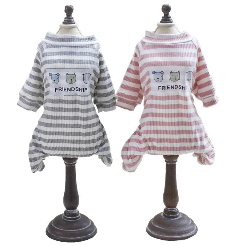 Long Sleeves Dog Pajamas Striped Pet Jumpsuits