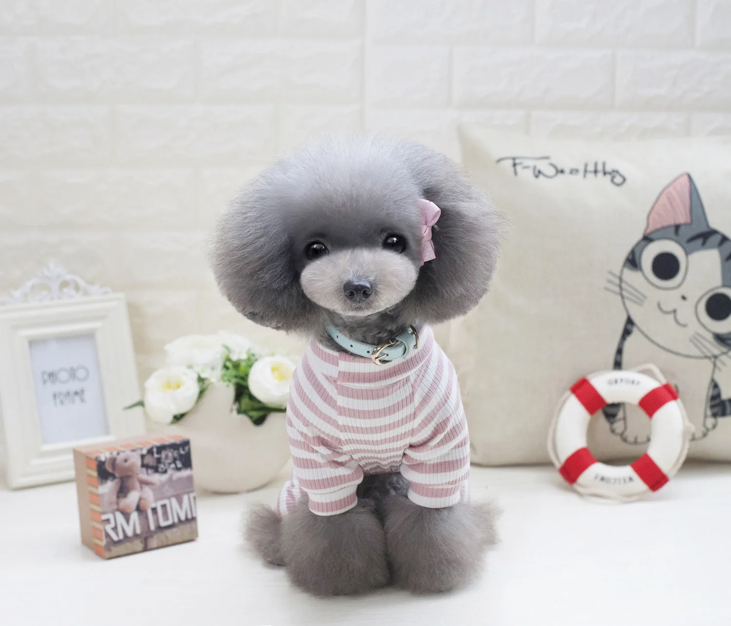 Long Sleeves Dog Pajamas Striped Pet Jumpsuits