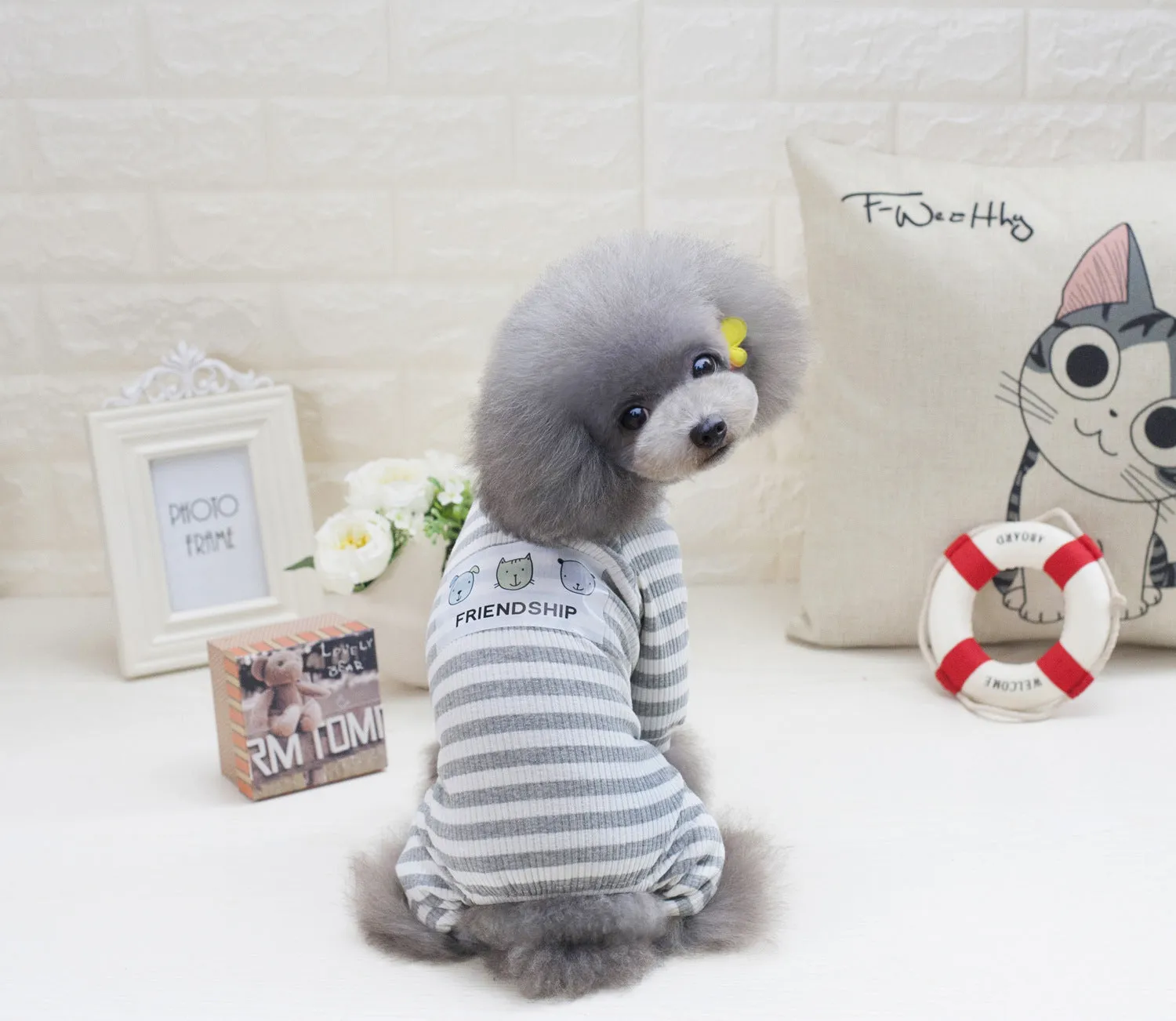 Long Sleeves Dog Pajamas Striped Pet Jumpsuits