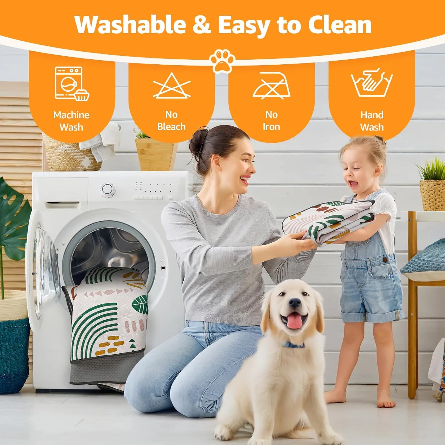 LOOBANI Washable Pee Pads for Dogs: 2-Pack Super Absorbent Reusable Puppy Pads, 100% Waterproof and Non-Slip Whelping Pads for Potty Training, Playpens, Crates, Floors, Beds, and Couches, 18x24 in