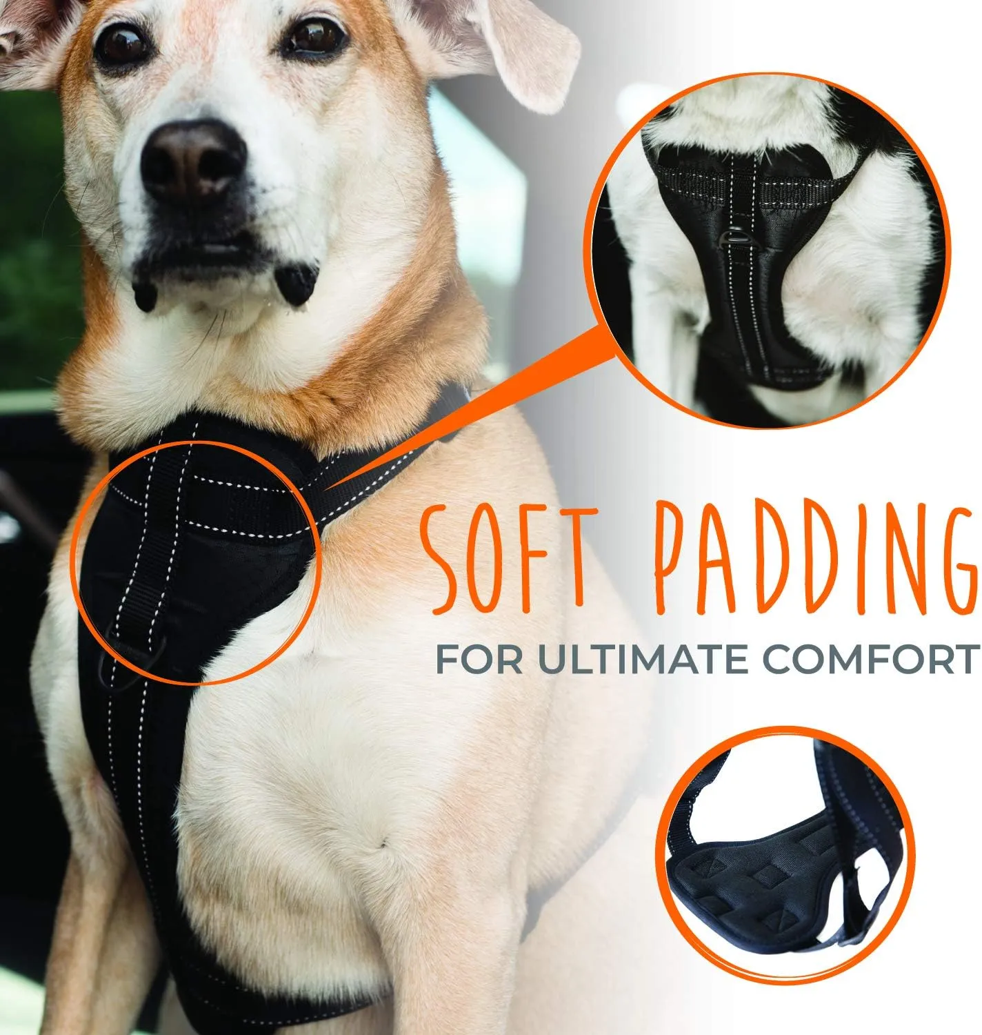 Mighty Paw Dog Car Harness - Vehicle Safety Gear - 2 Leash Attachment - Adjustable Straps - Reflective Stitching - Soft Padding - Standard Harness Functionality - No Pull Front Leash Attachment - L
