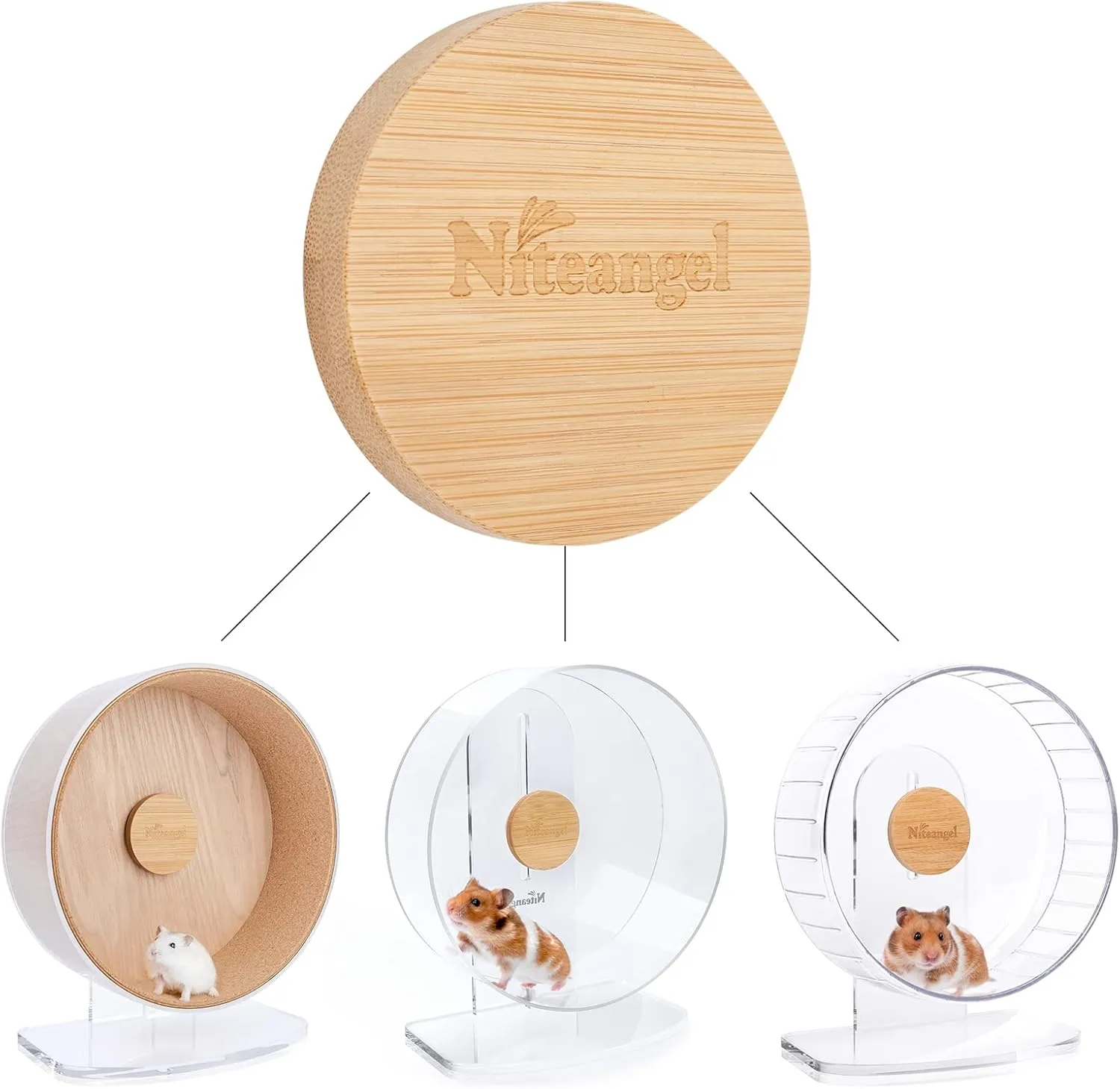 Niteangel Hamster Wheel Accessories - Fits Super-Silent, Acrylic, Cloud, Wooden (Bamboo Logo Cover - Large)